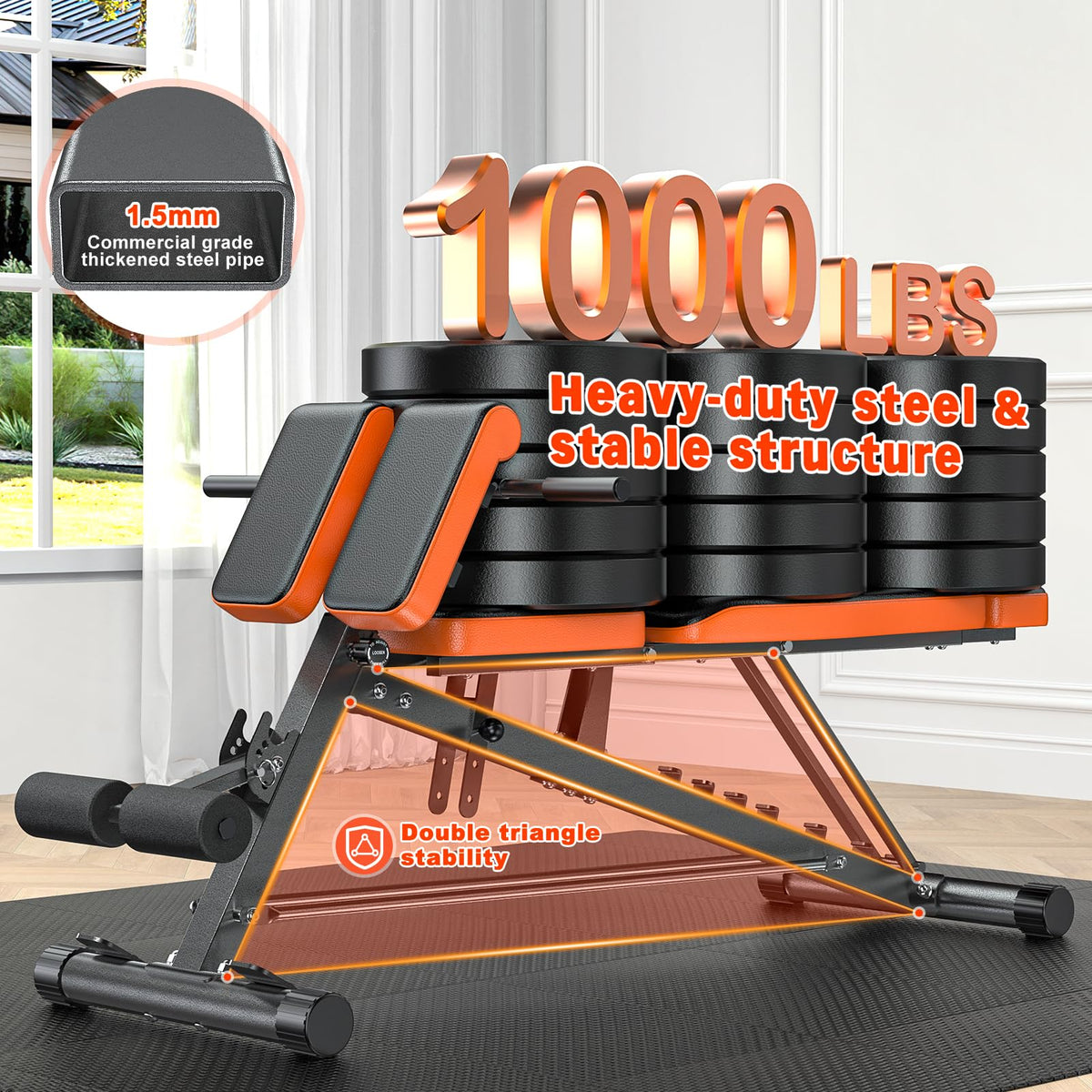 XDDIAS Roman Chair, Adjustable Weight Bench Back Extension Machine for Home Gym, 1000LBS All-in-One Sit Up Bench with Dumbbell Rack, Incline, Decline, and Flat Bench for Hyperextension, Core, Glute