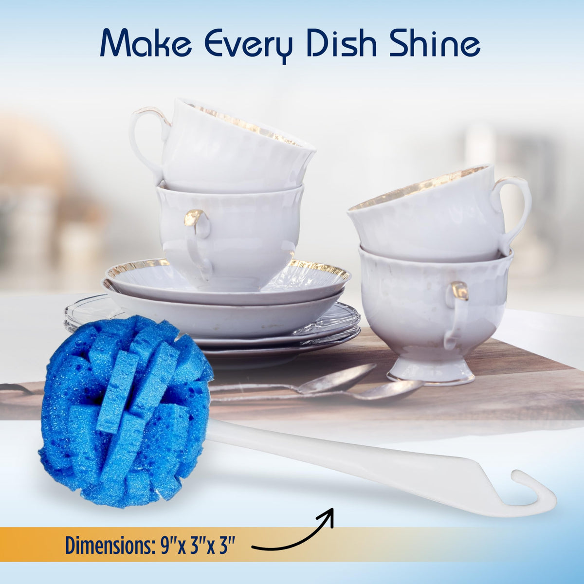 COMPAC HOME Dish Wand Kitchen Sponge | Effectively Clean China Dishes and Glassware | Unique Round Ball Shaped All-Around Cleaning Sponge | Gentle Flexible Brushes for Your Nice Dishes, 6 Count