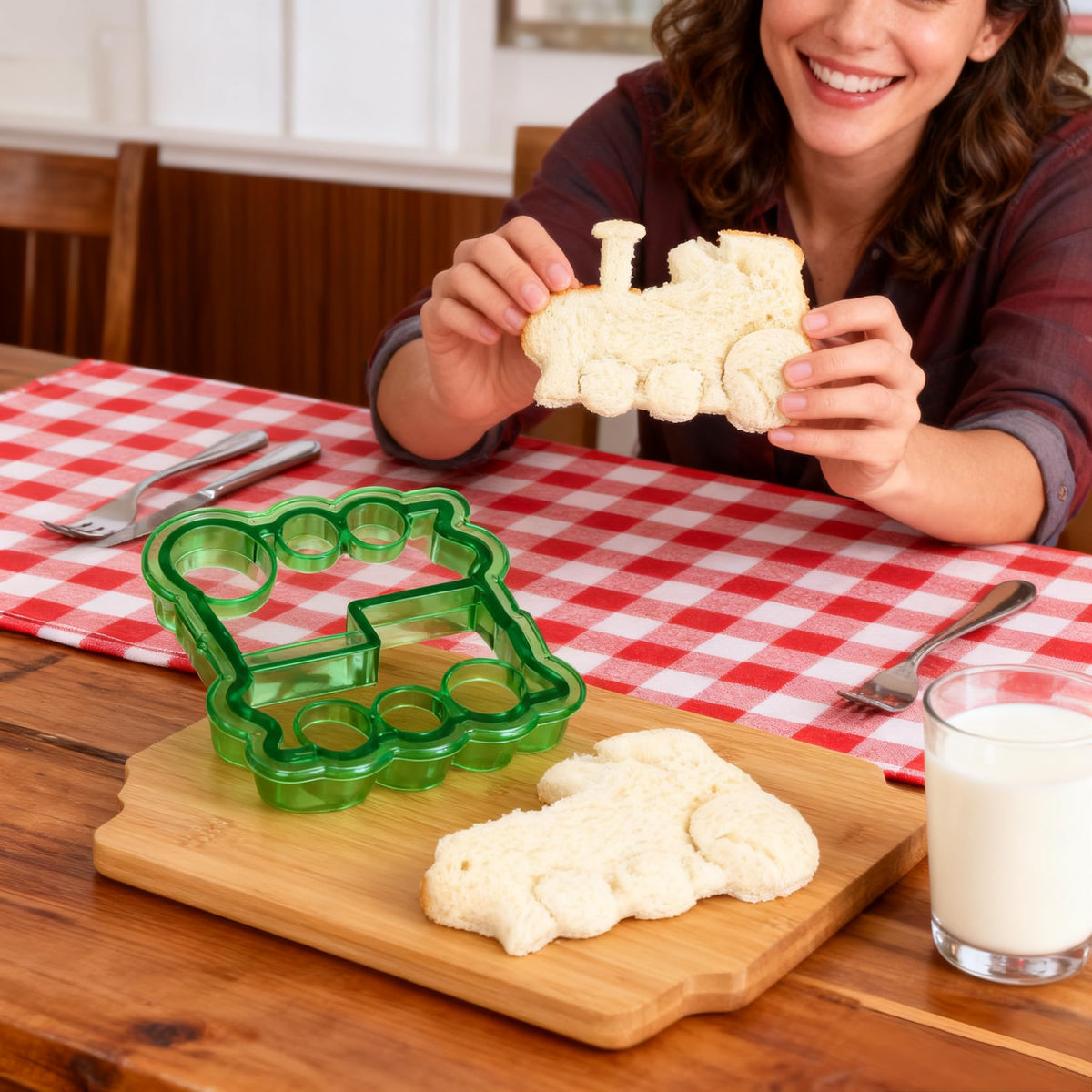 4-Piece Fun Sandwich Cutters Set – Heart, Car, Train, Crown Shapes | BPA-Free Plastic Bread Molds for Kids & Adults | Creative Lunchbox Tools