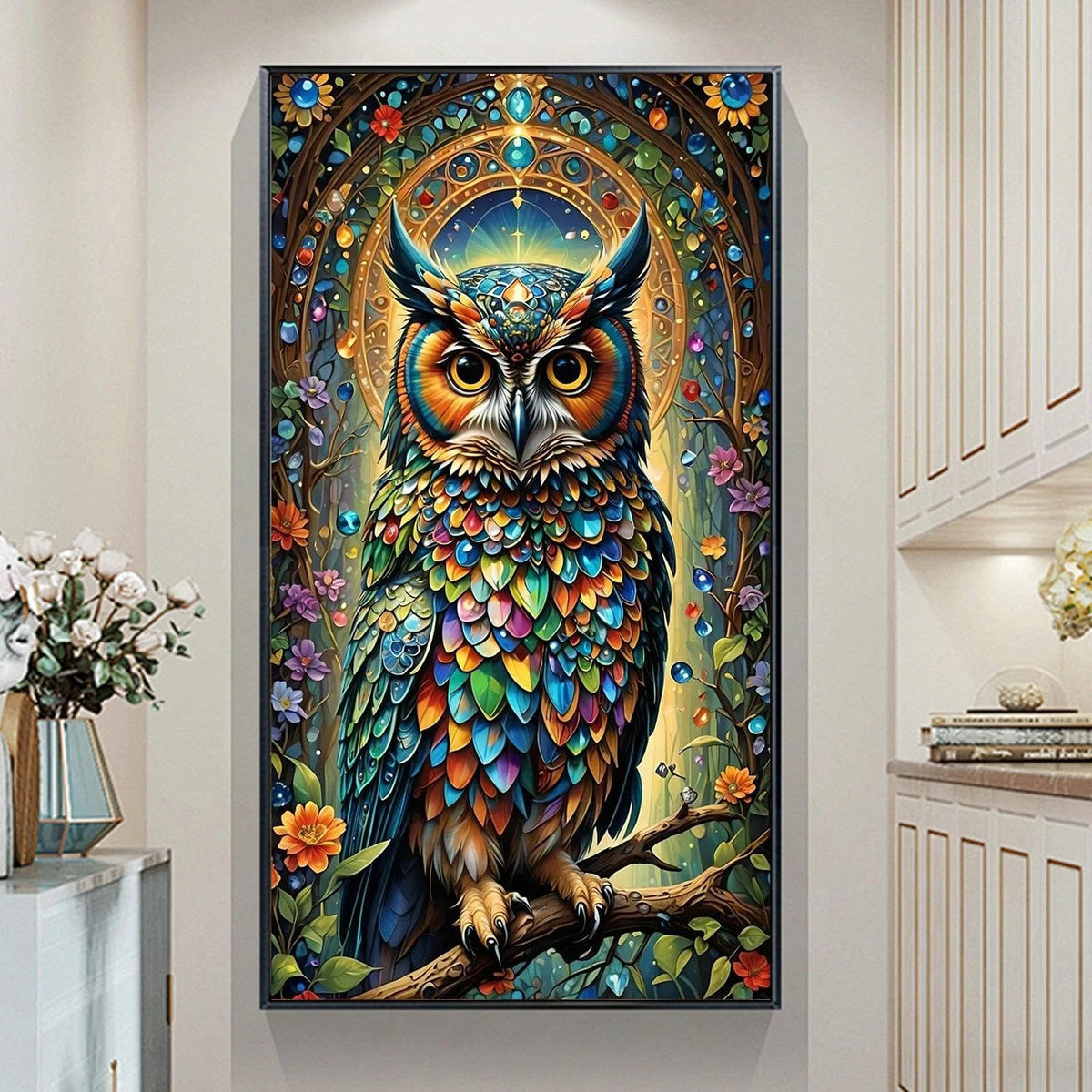 JATOK Large Diamond Art Kits for Adults, Full Round Drill Owl 5D Diamond Painting Kits for Beginners, DIY Gem Art Crafts Picture for Gift Home Wall Decor, 40x70cm/15.7x27.5inch