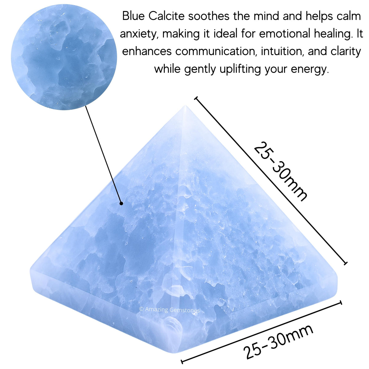 Amazing Gemstone Blue Calcite Pyramid Crystal Healing Stones - 1" Great Pyramid Figurine of Natural Stone Pyramid for Meditation, Reiki, Chakra Balancing and Crystal Pyramids Grid