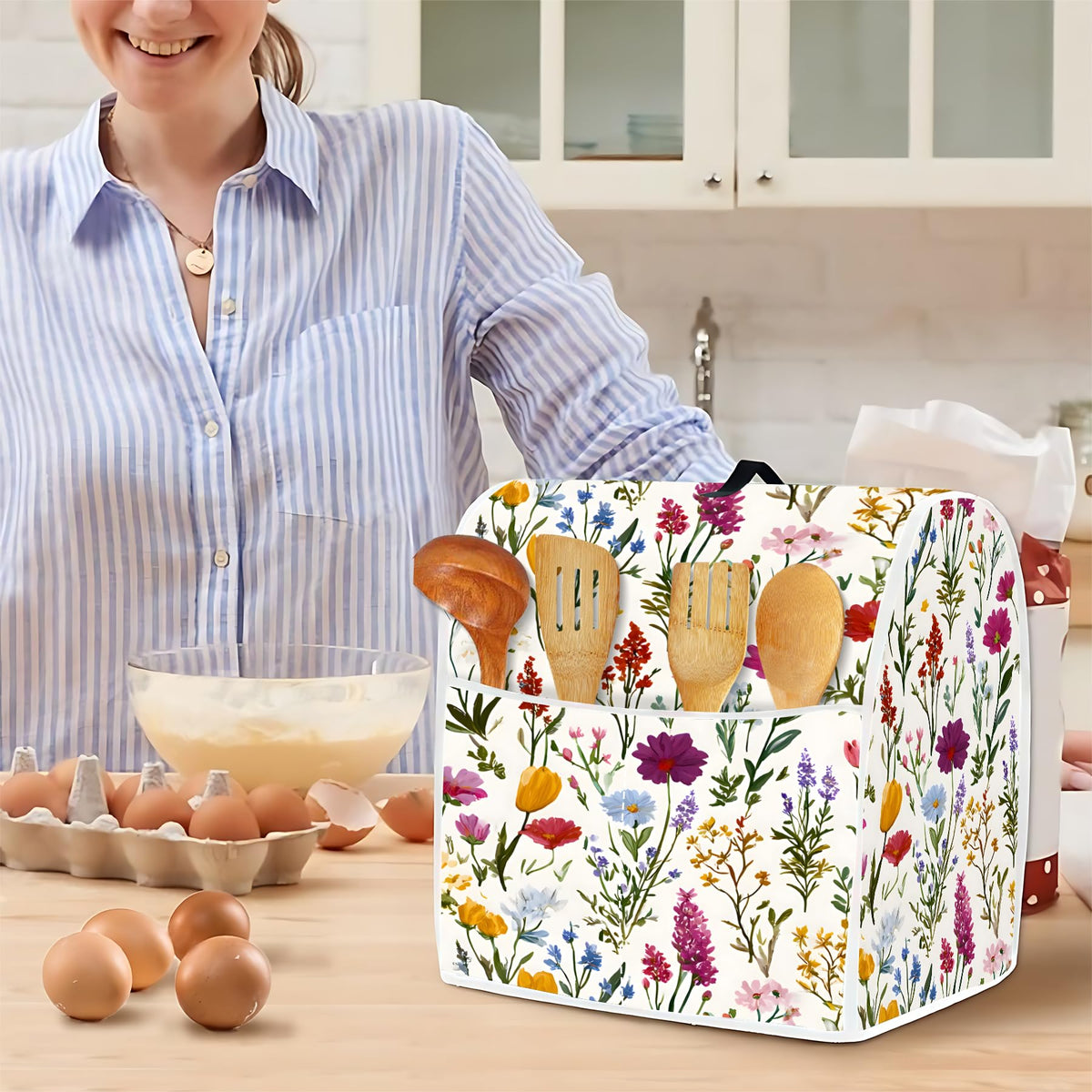 Mixer Dust Cover for 6-8 Qt Stand Mixer, Cloth Cover with 2 Storage Pockets for Stand Mixer Protective Covers Large for 6-8 Quart Mixer