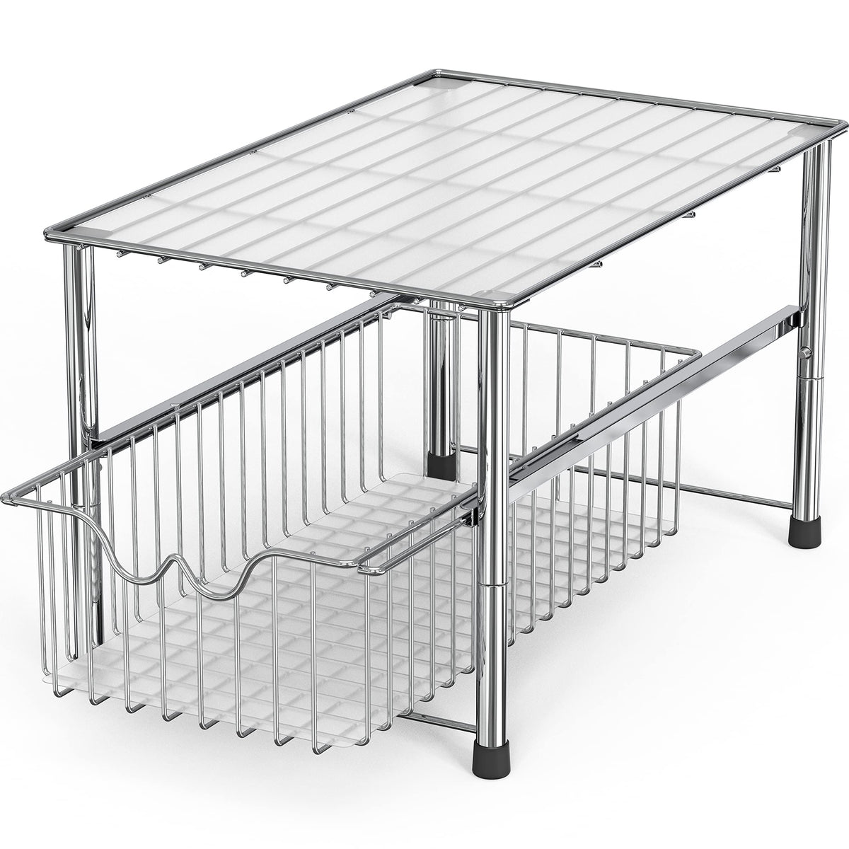 DecoBrothers Stackable Under Sink Organizer with Sliding Basket, Chrome