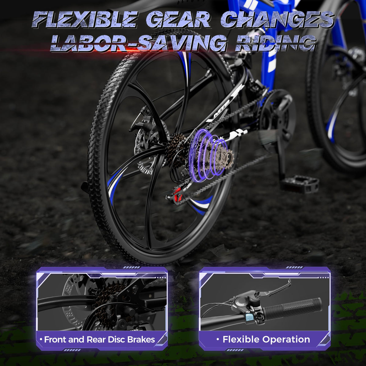 MarKnig 26 Inch Adult Folding Bikes/Mountain Bikes, 21 Speeds Mountain Bicycles with Full Suspension, Dual Disc Brake, High Carbon Steel Frame, Foldable Bike for Men/Women/Teen, Blue