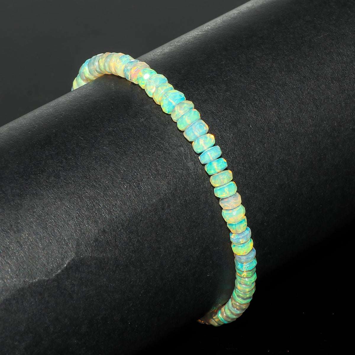 CRYSTALINES Natural Ethiopian Opal Gemstone Bolo Bracelet, Faceted Beads Stones, Handmade Boho Jewelry for Women, Healing Crystals, Silver Chain 6+4inch, October Birthstone, Trendy Gift