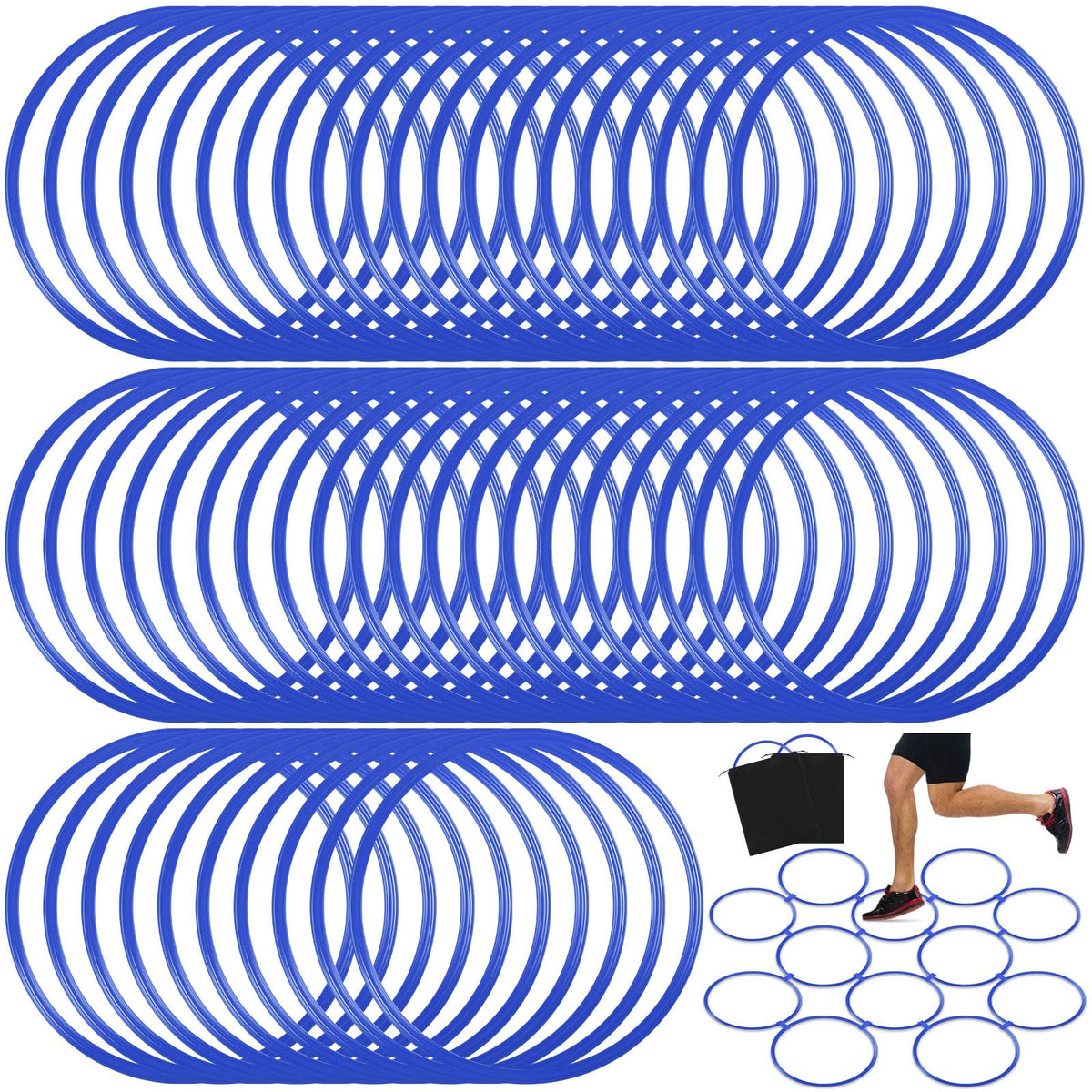Shappy 50 Pcs Agility Rings with Storage Bags 15 Inch Agility Exercise Rings Training Hoops Plastic Speed Jumping Hoops for Gymnastics Sports Soccer Football Practice Games(Blue)