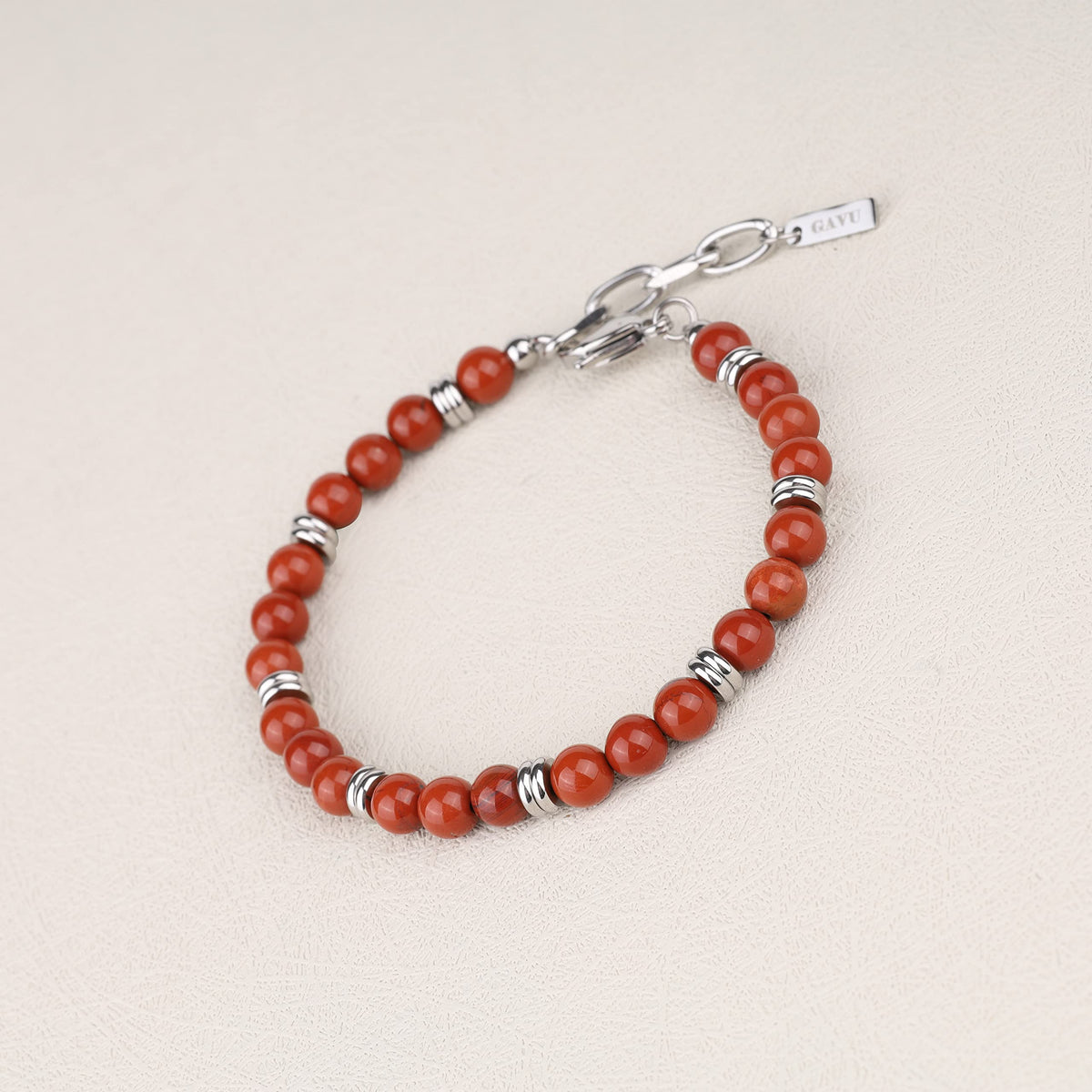 GAVU Stainless Steel Stone Beaded Red Jasper Bracelet for Men