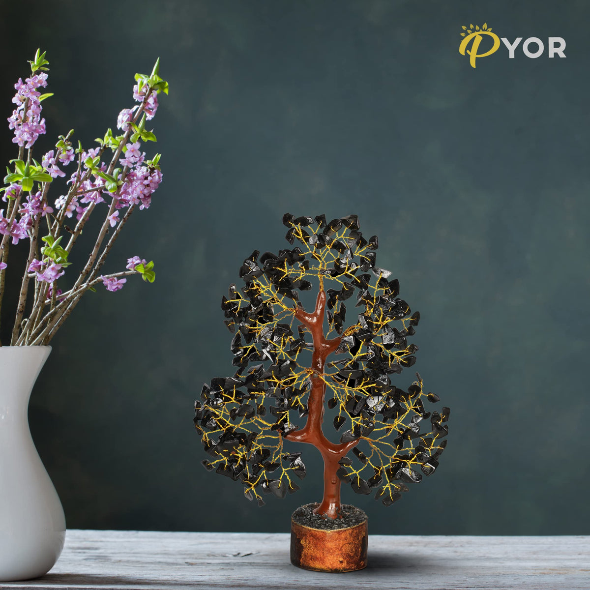 PYOR Black Tourmaline Stone, Crystal Tree, Black Tourmaline Crystals, Gem Trees, Positive Stones and Crystals, Office Desk Decor, Crystal Gifts
