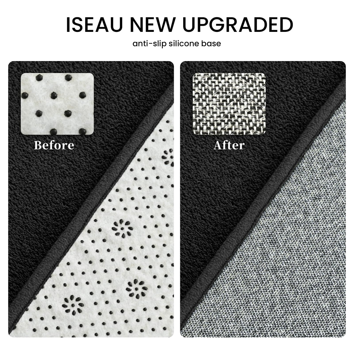 ISEAU 4x6 Rug for Bedroom, Soft Memory Foam Carpet with Upgraded Non-Slip Silicone-Grip Bottom, Fluffy Shaggy Machine Washable Rugs for Living Room Kids Boys Girls Dorm Nursery Office Playroom, Black
