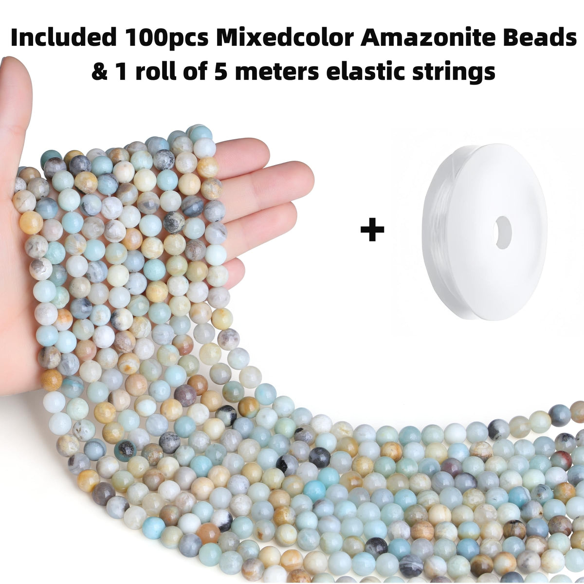 QINJIEJIE 100pcs Mixedcolor Amazonite Natural Stone Beads 8mm Round Genuine Real Stone Loose Gemstone Stone Beads for DIY Bracelet Necklace Earrings Jewelry Making Crystal Beads 2 Strand 32"