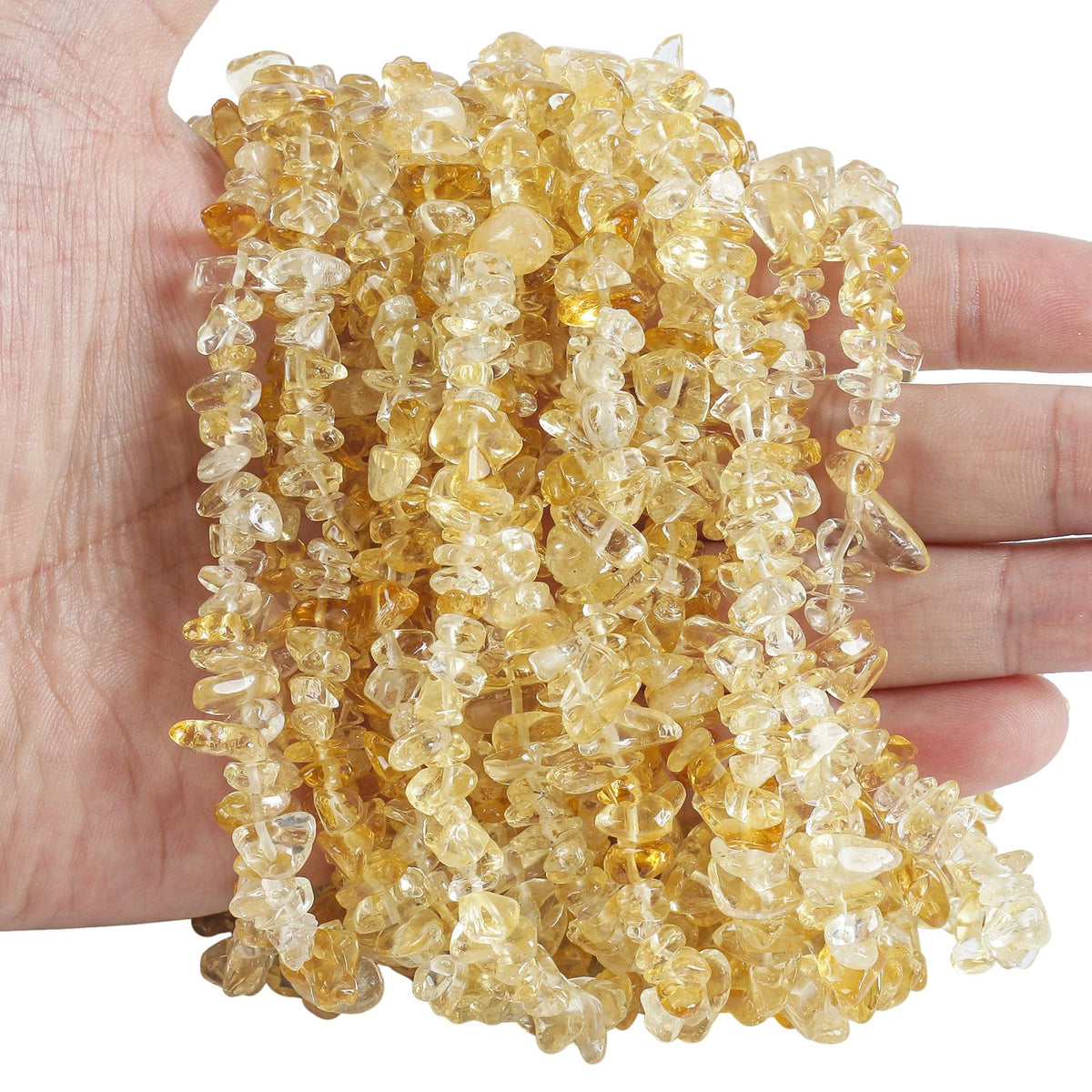 favoramulet 5-8mm Citrine Tumbled Stone Chip Beads for Jewelry Making, Irregular Shaped Healing Crystal Loose Bead Supply, Pack of 2 Strands(64 inches)