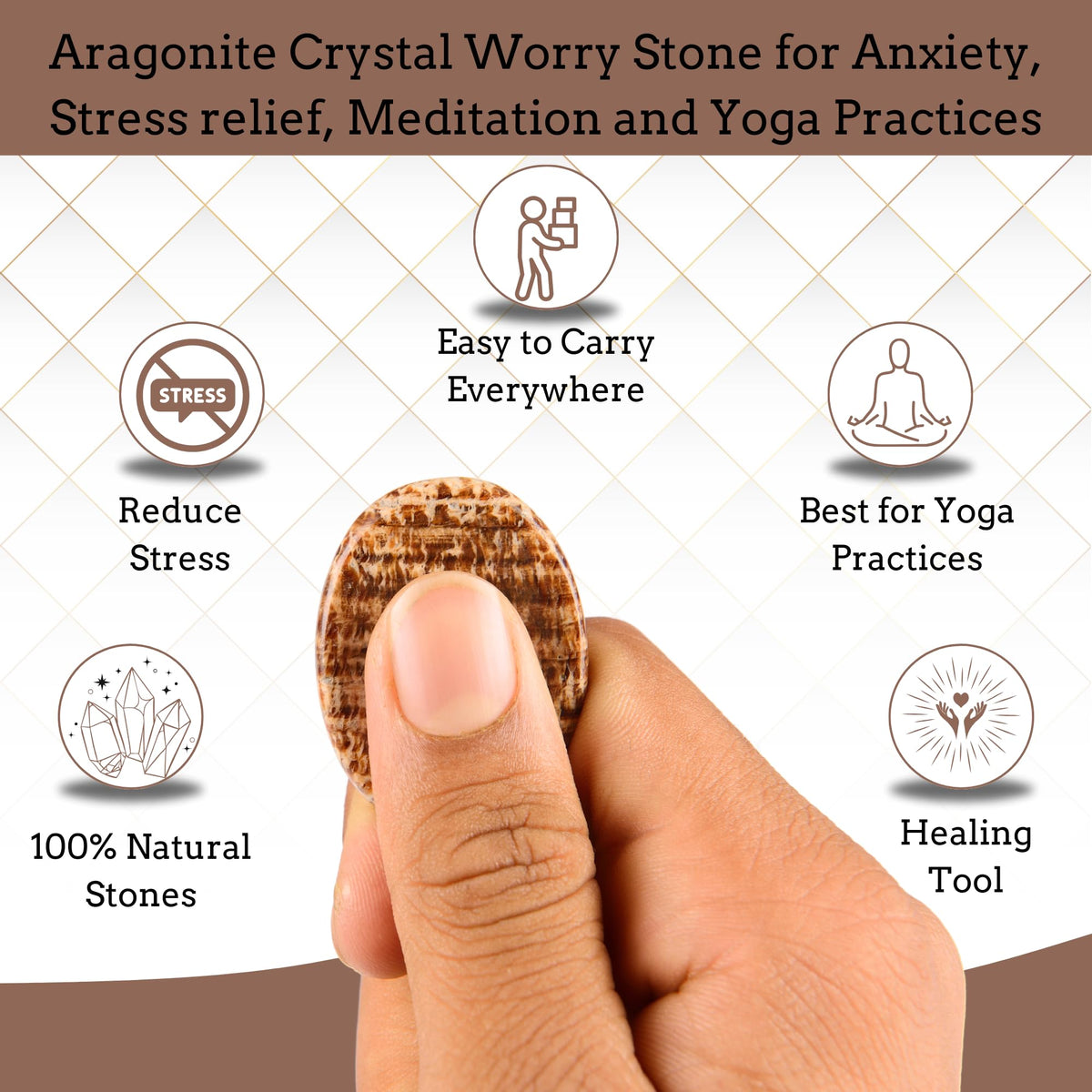 Anaya Agate Aragonite Worry Stones Certified Crystal Thumb Worry Stone for Anguish, Relaxing and Soothing Balance Stones for Meditation, Stress Relief Crystals and Healing Stones for Men, Women