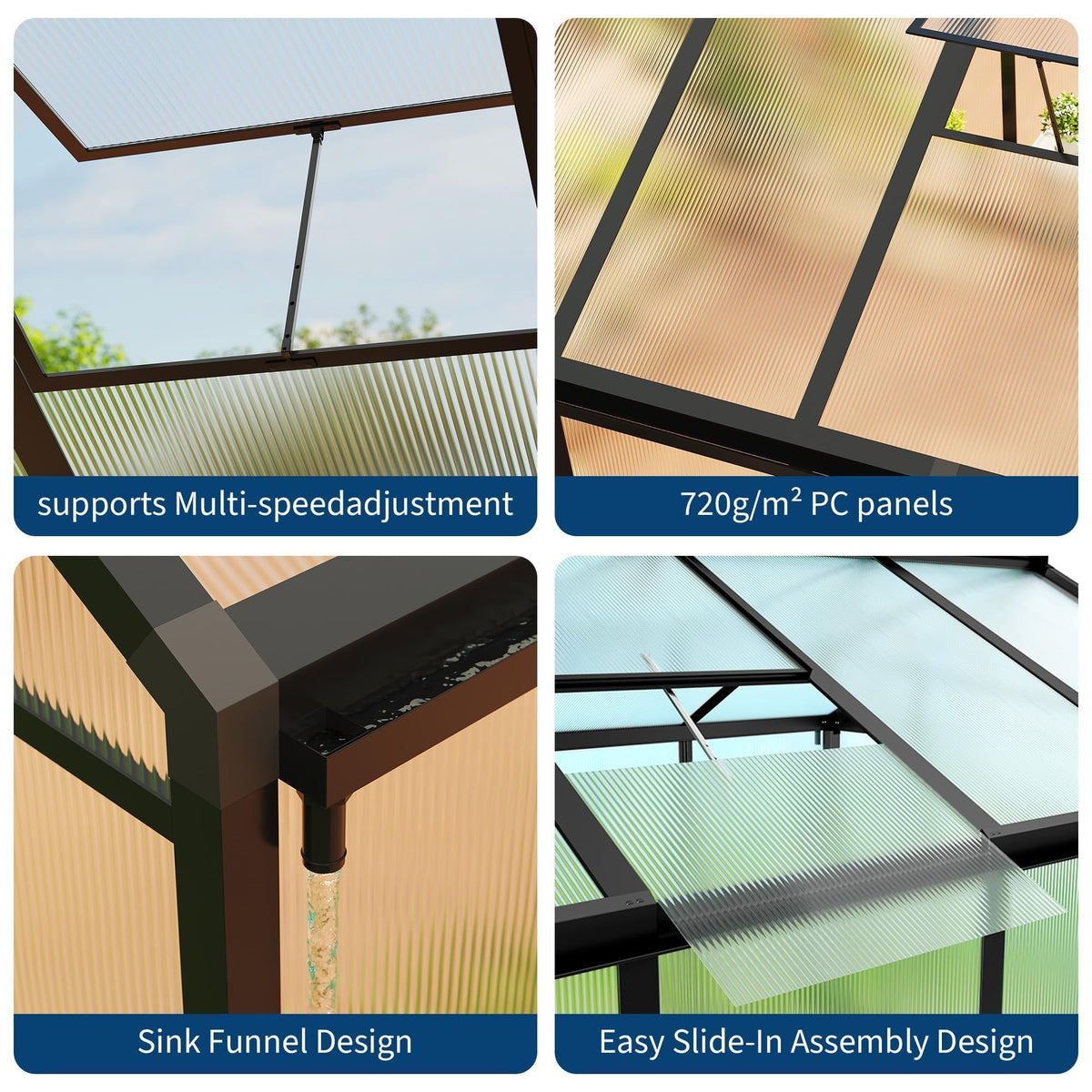 8x10 FT Greenhouse for Outdoors, Polycarbonate Greenhouse with Roof Vent, Ground Nails, Lockable Push Door, Aluminum Large Walk-in Green House for Outside Garden Backyard, Patio, Lawn, Black