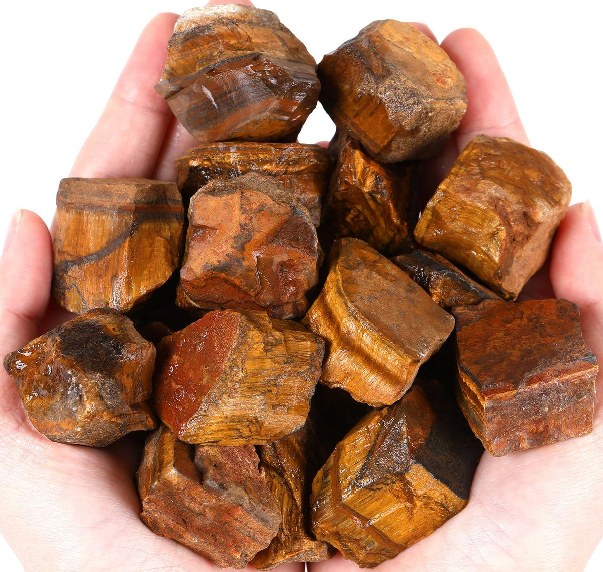 QINJIEJIE Tiger Eye Raw Crystals Stones Natural Rough Gemstones Rocks Bulk Large 0.8-1.2" Gems Reiki Fountain Rock for Tumbling Cabbing Polishing Wire Wrapping Wicca Decoration 0.45 lbs