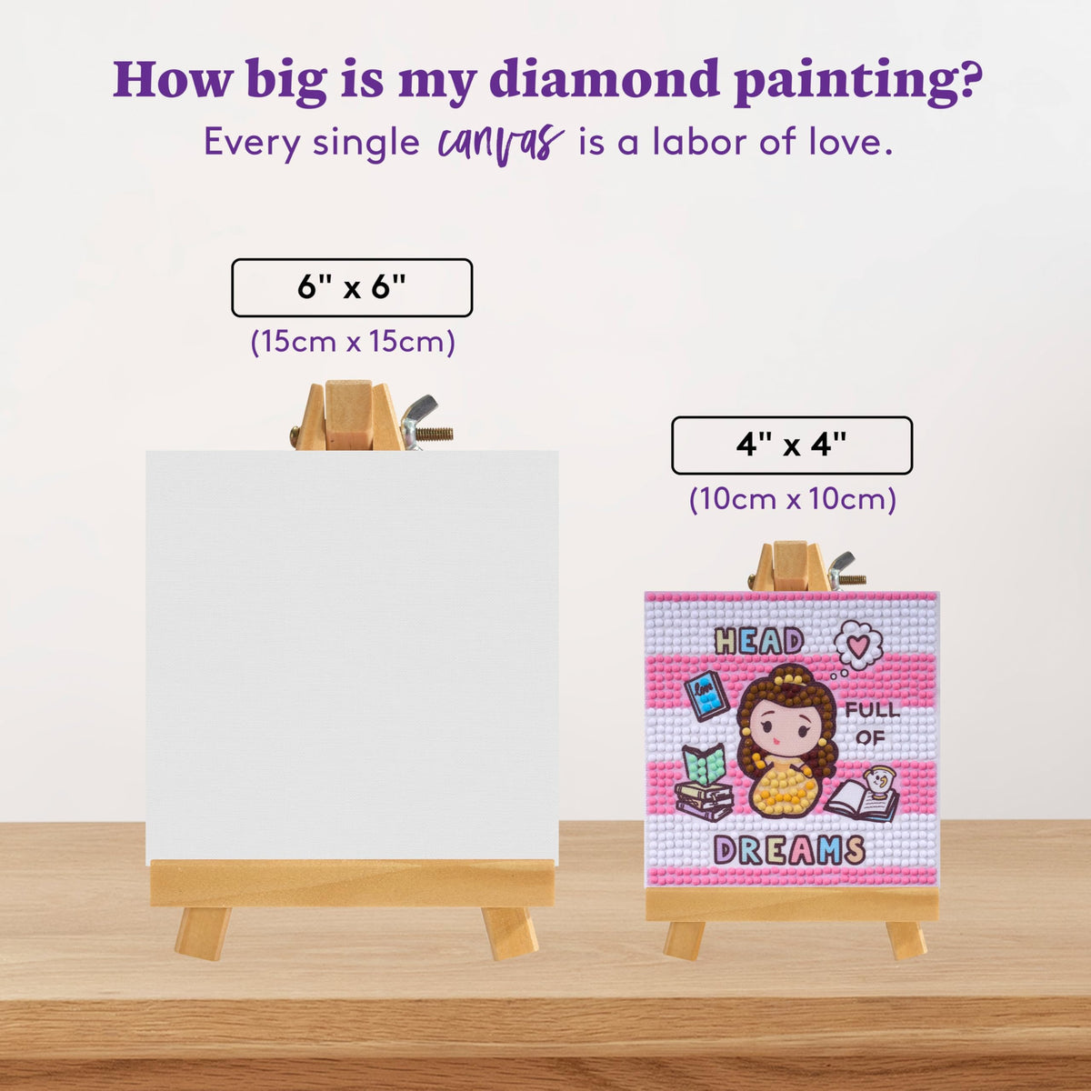 DIAMOND ART CLUB Mini Easels – Head Full of Dreams, Diamond Painting Kit, Fun DIY Crafts for Adults, Diamond Art Canvas for Beginners, 3.9" x 3.9"