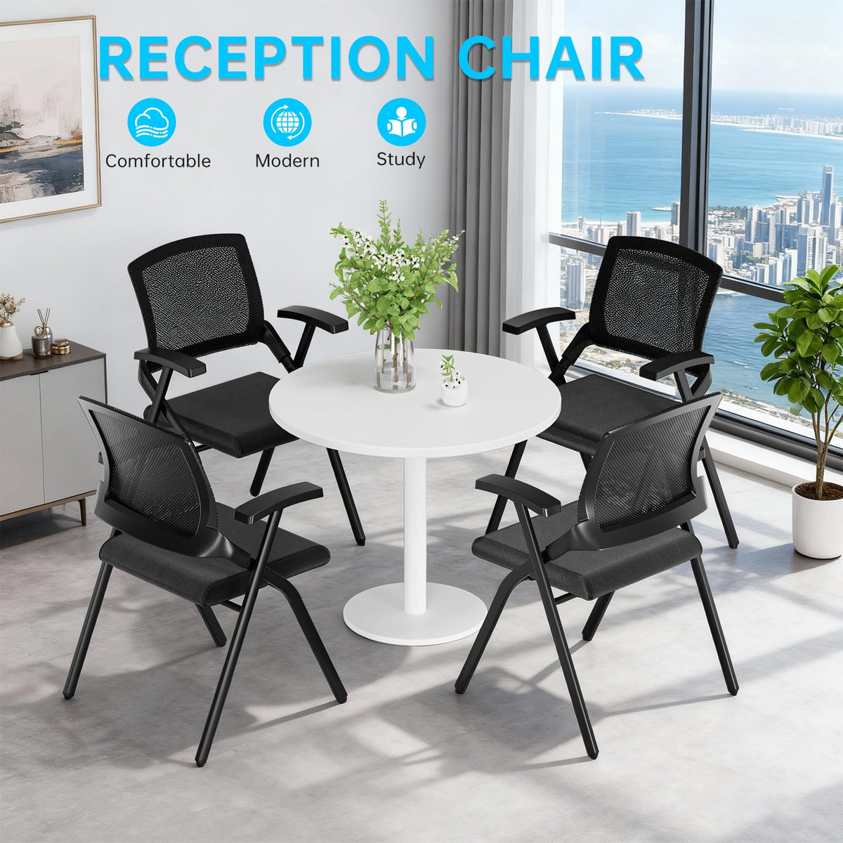 QINOL Folding Office Chair, Stackable & Breathable Mesh Back for Conference, Seminar, Training, Reception,No Assembly Required