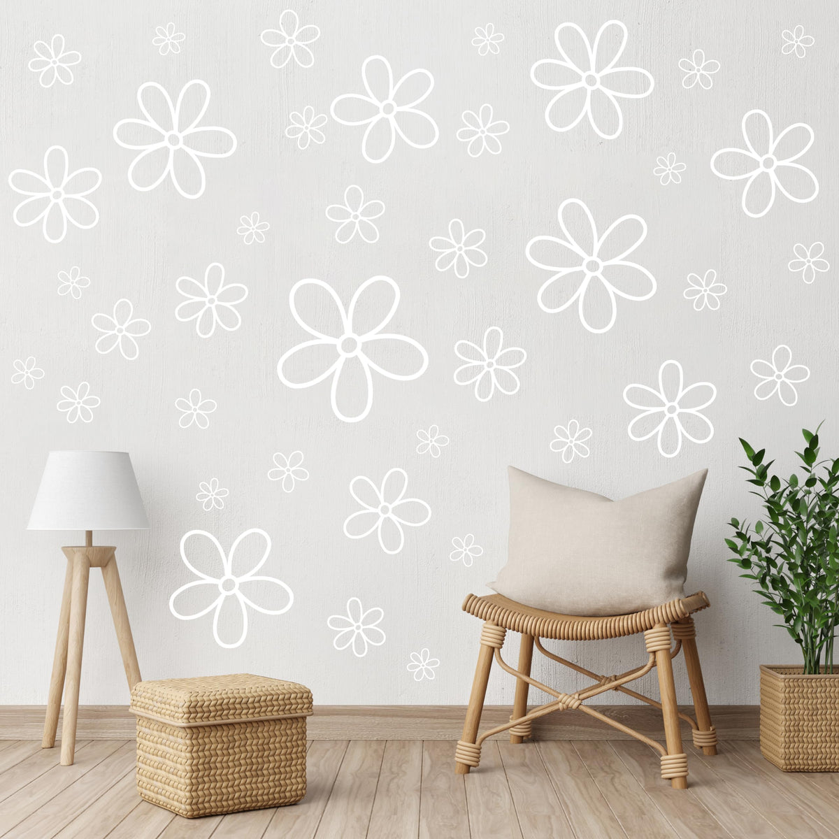 A1diee 8Pcs White Daisy Wall Sticker in Total 44 Pieces Vinyl Cute Flower Art Aesthetic Transparent Vinyl Peel And Stick Wall Decor for Christmas Window College Dorm Bedroom Living Room Decoration