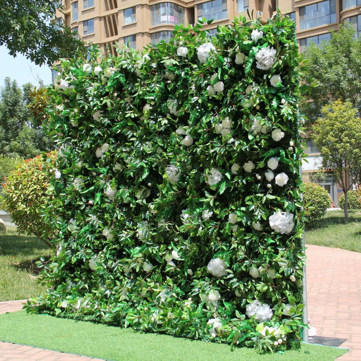 ERoomQ Artificial Grass Wall, Rose Flower Wall Green Grass Wall Artificial Flower Wedding Background Wall Fake Flower Decoration for Backdrop Wedding Wall Decoration,2x2m/6.5x6.5FT