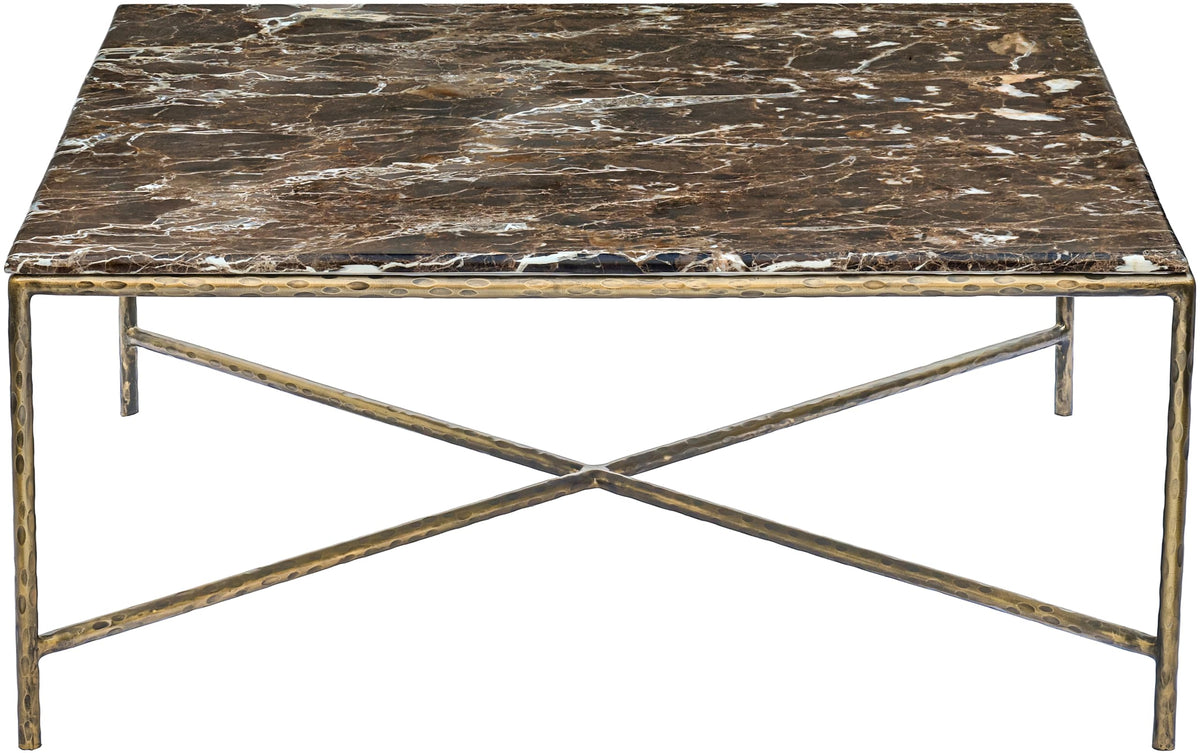 Meridian Furniture 77002Brown-CT Valen Collection Modern | Contemporary Coffee Table with Emperador Marble, Forged Iron Metal Frame, Dark Bronze Finish, 38" W x 38" D x 16" H, Brown/Antique Bronze