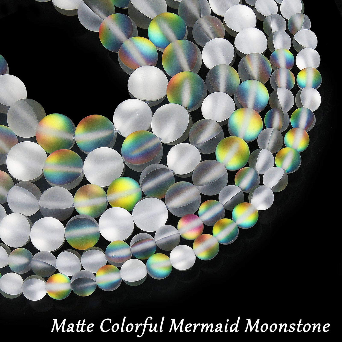 Matte Vitrail Medium Aurora Crystal Glass Beads, 8MM Frosted Glitter Shining Mermaid Round Loose Beads, Rainbow Holographic Synthetic Moonstone for Jewelry Making DIY Bracelet