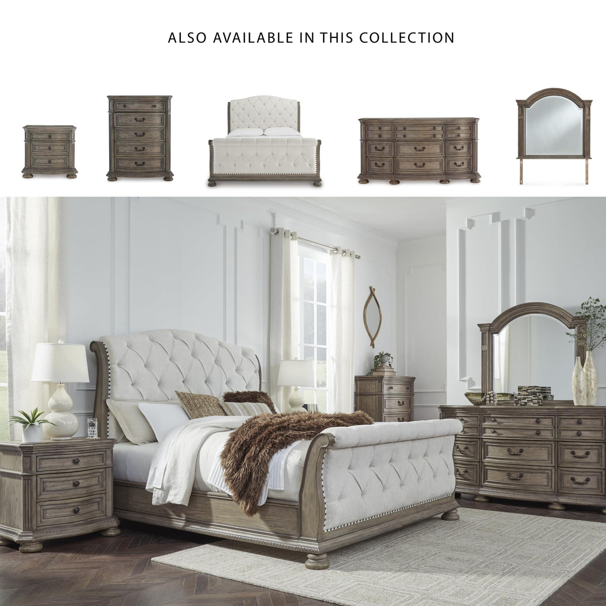 Signature Design by Ashley Ardenfield Traditional Nine-Drawer Dresser with Dovetail Construction, Top Drawers Felt Lined, Metal Hardware, Wood, Light Brown