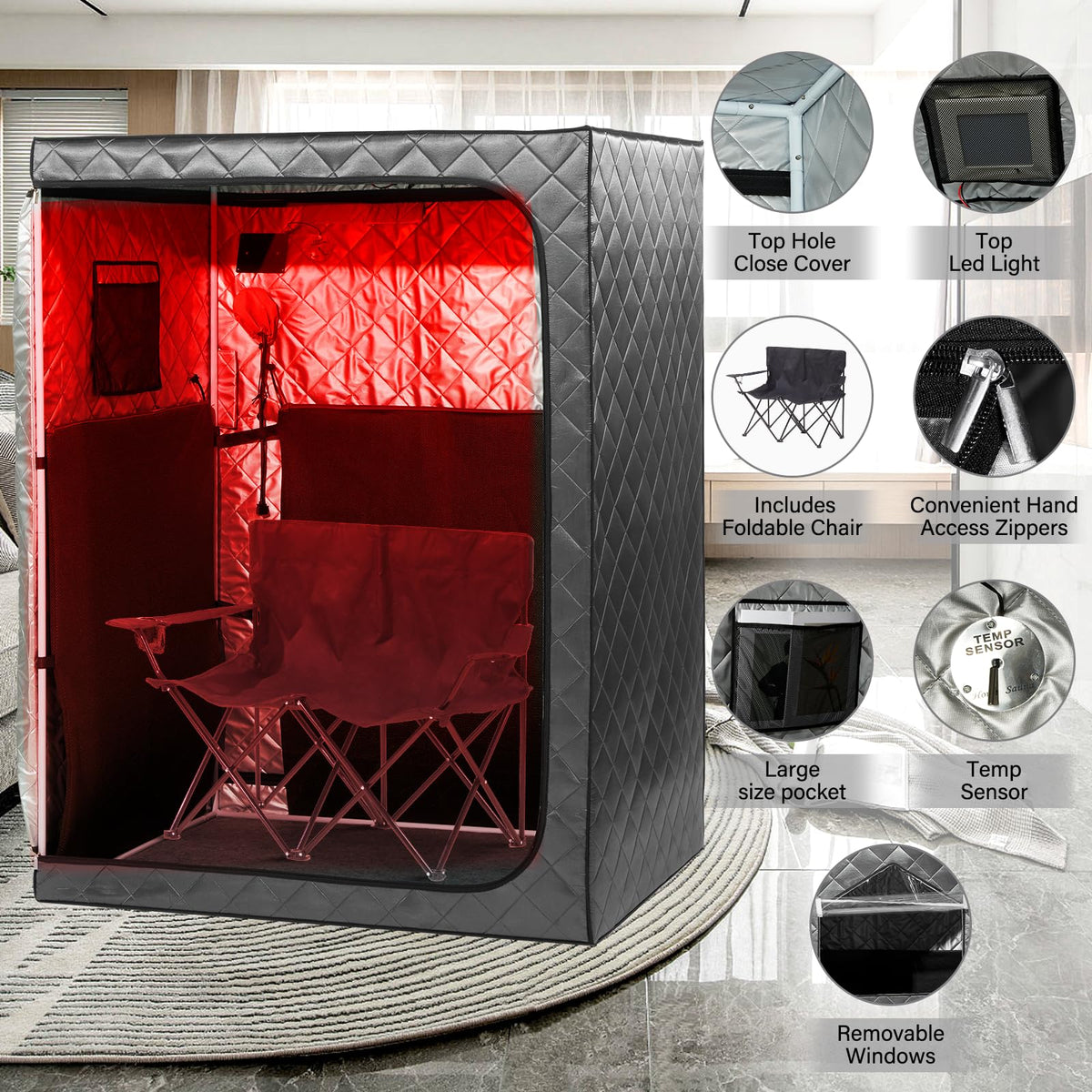 iDOTODO Full Body Portable Personal Infrared Saunas for Home, 2 Person Sauna Tent, at Home Sauna, Portable Infrared Sauna Two-Person Sauna Tent with 2 Foldable Chairs, Remote Control