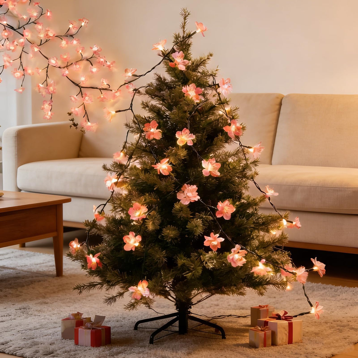 Cherry Tree Branch Lights USB Powered Blossom Branch Decoration Night Lights for Wall,Cherry Enchanted Willow Vine Lights for Bedroom Wall Doors Windows Wedding Christmas Holiday (63 inch (72 Lamps))