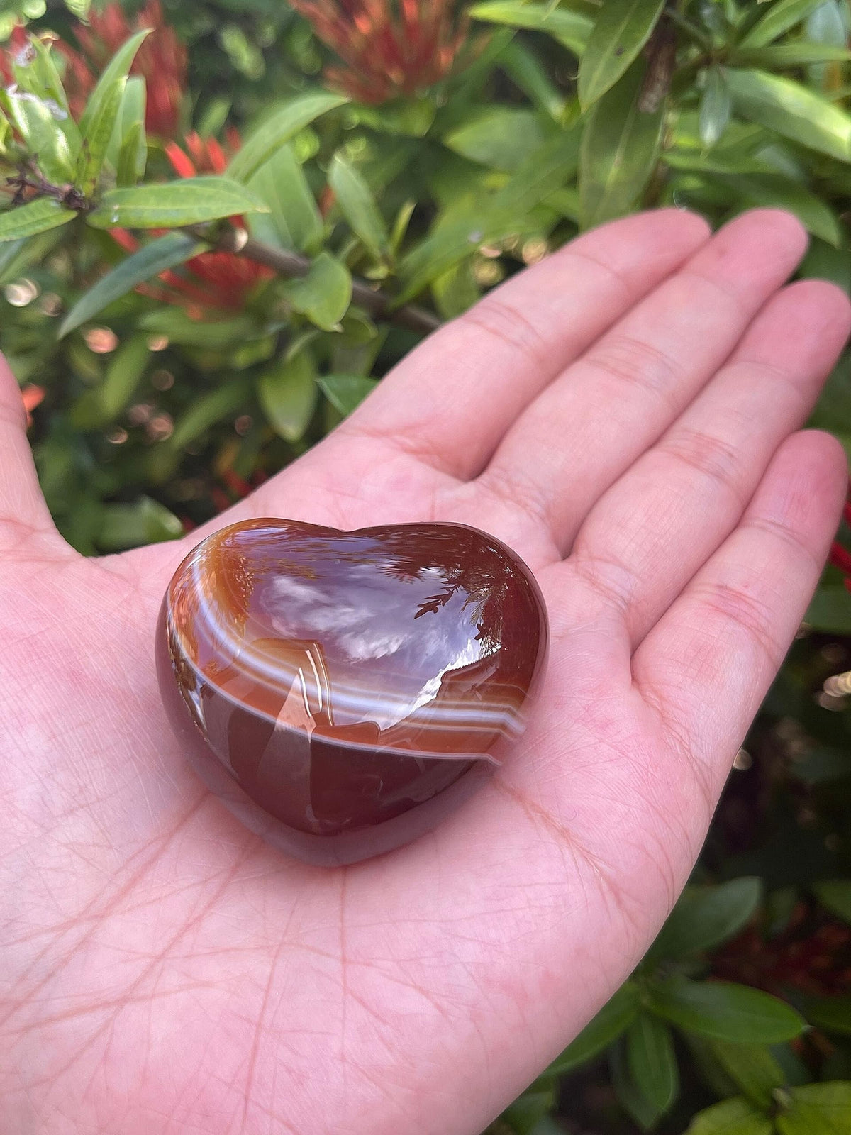 Carnelian Gemstone Hearts, Polished Carnelian Puffy Hearts, Carnelian Crystal Palm Stone, Carnelian Healing Crystal Hearts (1 Heart）