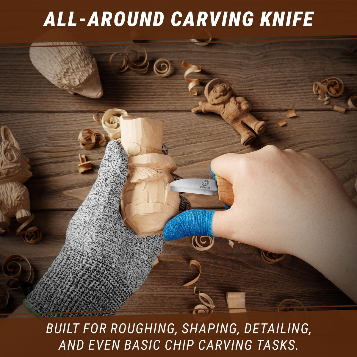 BeaverCraft Whittling Knife C2 6.5" - Wood Chip Carving Knife for General Purpose - Detail Whittling Knives Carbon Steel - Wood Carving Tools for Beginners