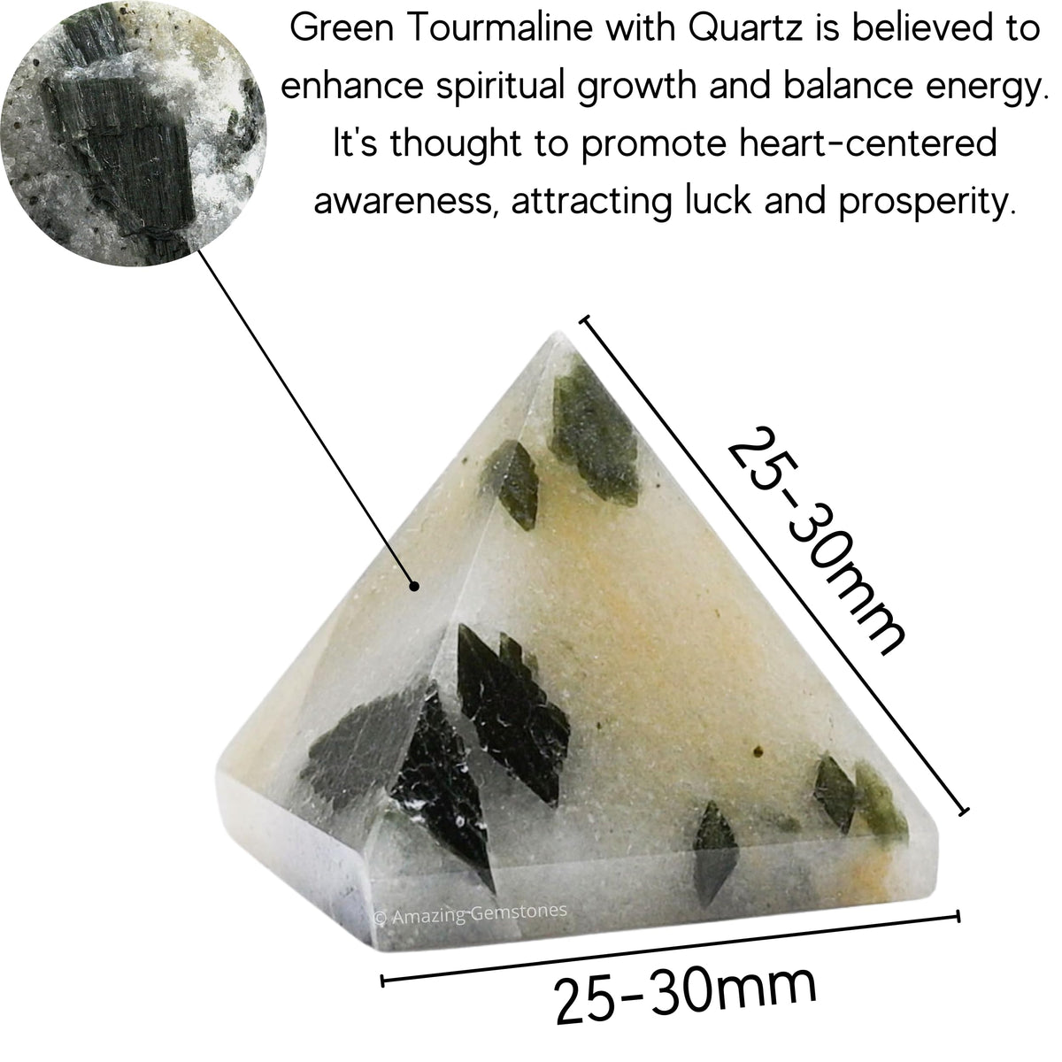 Amazing Gemstone Green Tourmaline in Quartz Pyramid Crystal Healing Stones - 1" Great Pyramid Figurine of Natural Stone Pyramid for Meditation, Reiki, Chakra Balancing and Crystal Pyramids Grid
