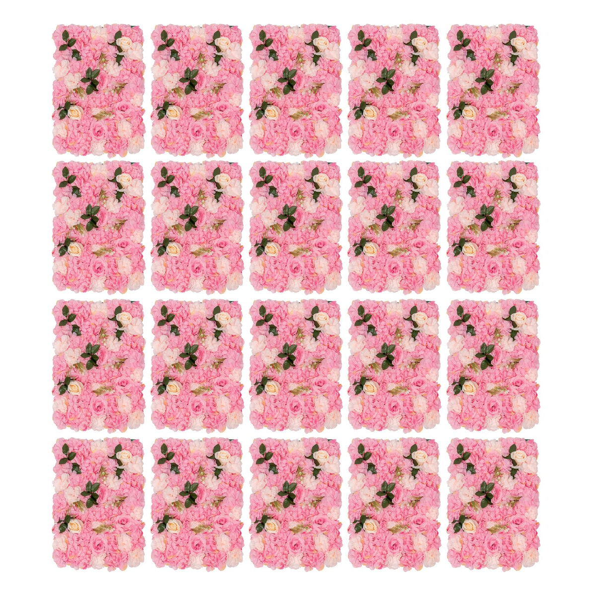 Unnsiapit Artificial Flower Wall Backdrop, 20Pcs Background Panels Floral Wall Privacy Screen Decorative Fences for Party Wedding Garden Outdoor, W23.6*H15.8in, Pink & White & Green