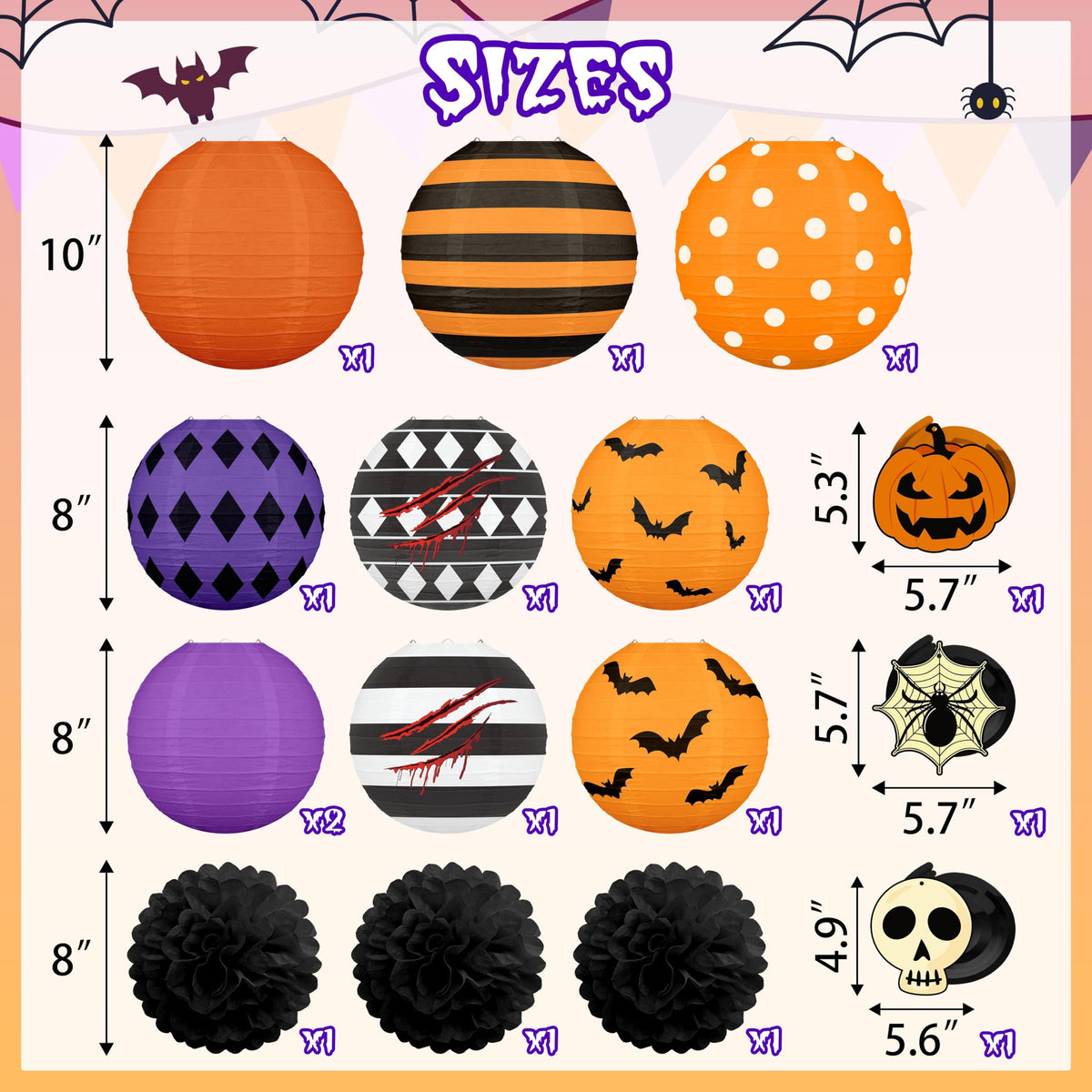 Renbuzhu 16Pcs Halloween Decorations Paper Lanterns Set