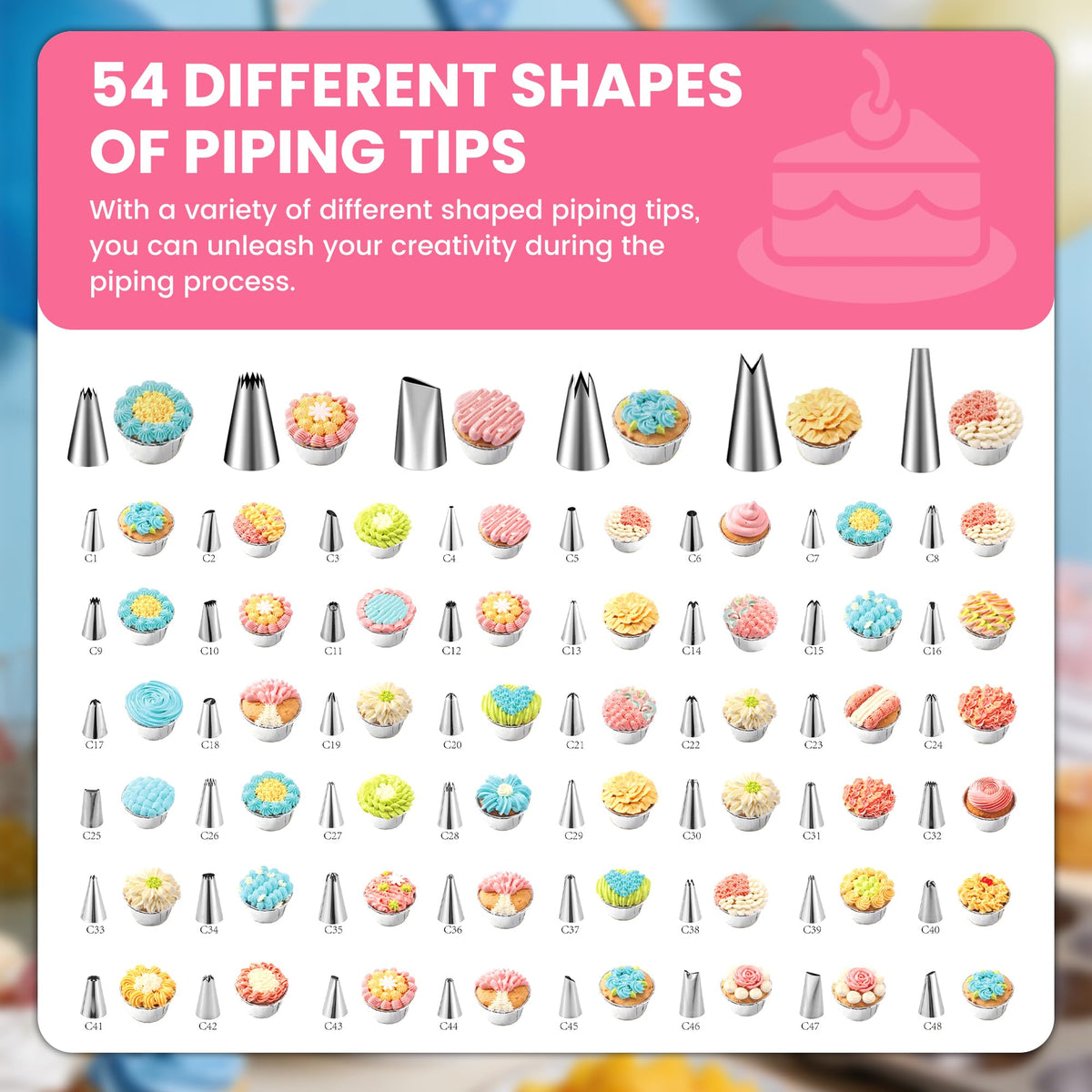 Dessert Decorating Syringe Set - Cupcake Icing Piping Kit, Cupcake Frosting Filling Injector with 54 Piping Icing Nozzles, 9 Silicone Cupcakes, 3 Cream Scrapers -for Cake,Cupcakes,Cookie (69Pcs-Pink)