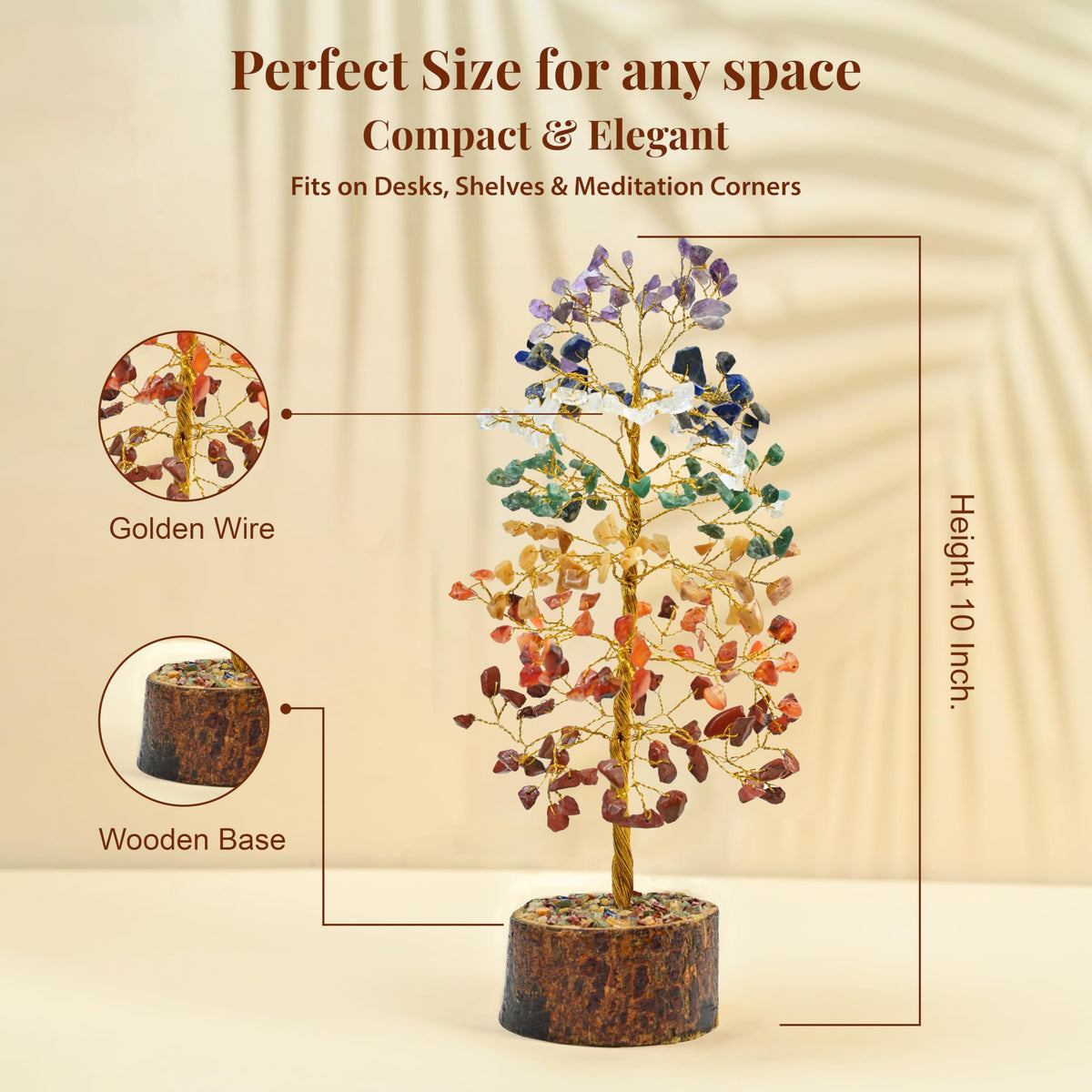 7 Chakra Tree of Life - Crystal Tree of Life, Gemstone Tree for Positive Energy, Feng Shui Tree Decor, Seven Chakra Tree, Money Tree Bonsai, Crystal Healing Stone Tree, Spiritual Gift Home Decor 10"