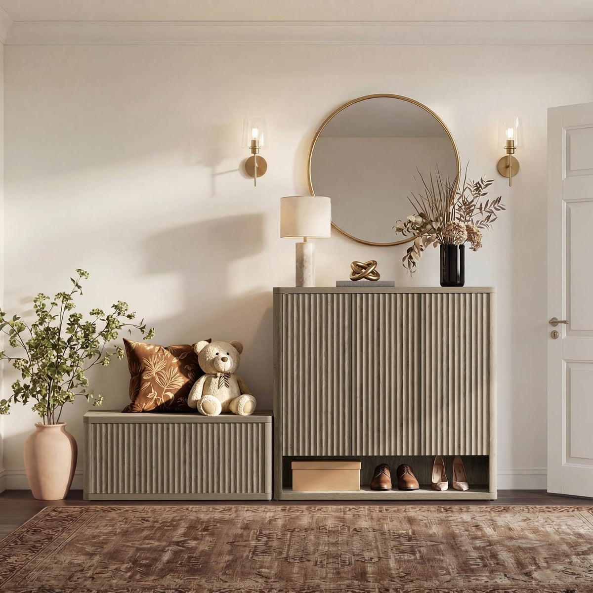 SICOTAS Shoe Cabinet 47.2" Wide Freestanding Hidden Shoe Storage Cabinet with 3 Doors & 4 Adjustable Shelves Tall Modern Shoes Rack Organizer Cabinets Storage for Entryway Hallway Living Room Entrance
