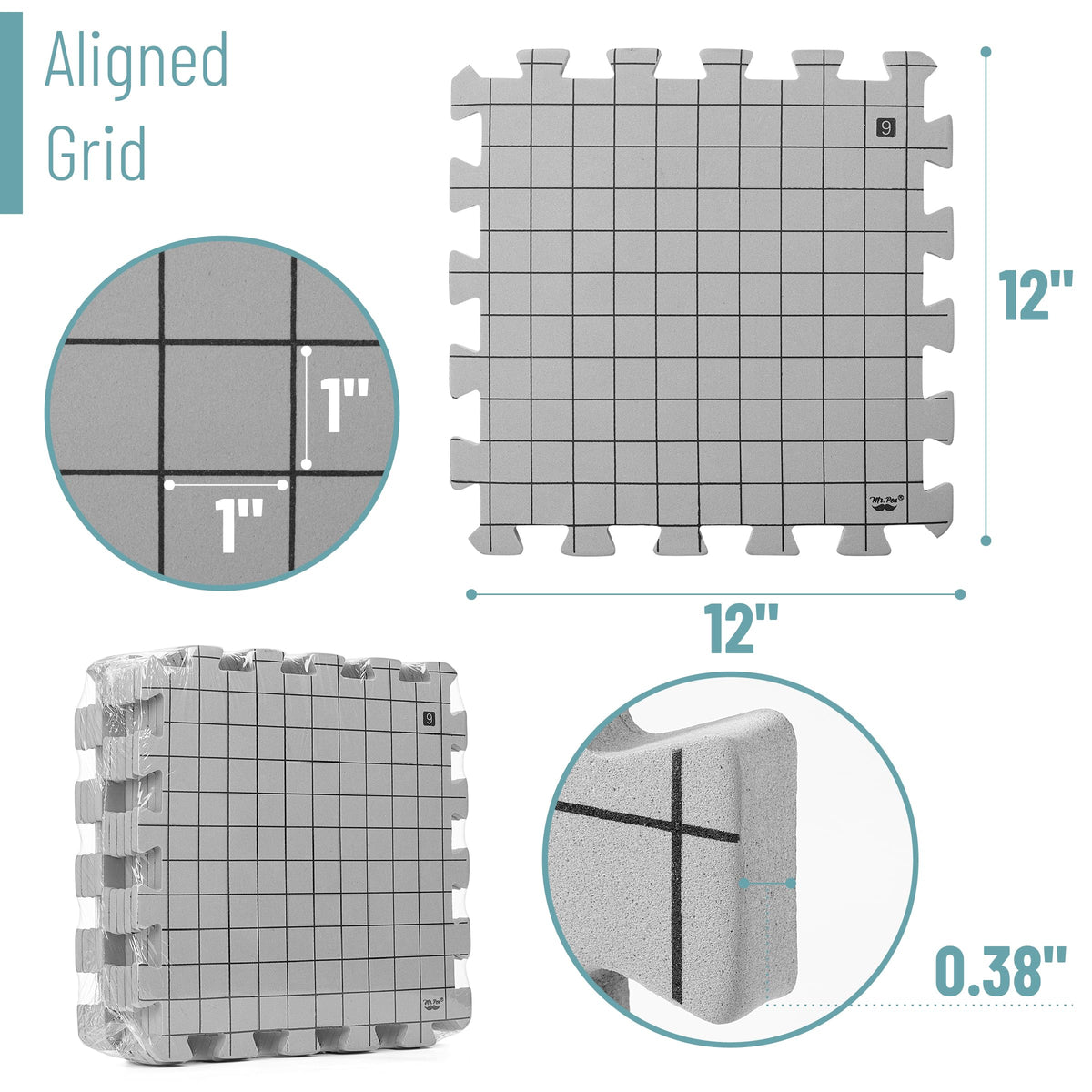 Mr. Pen- Blocking Mats for Knitting & Crochet Projects 12" x 12" & T Pins for Sewing 220 Pack
