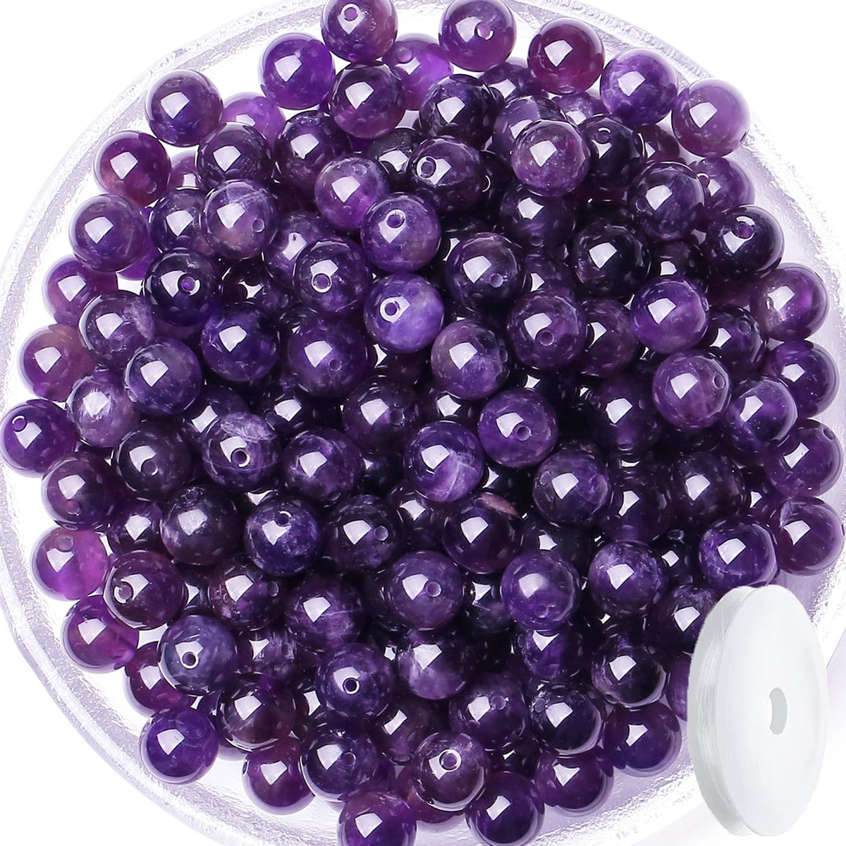 QINJIEJIE 60PCS Amethyst Beads 8mm Natural Stone Beads Round Loose Gemstone Bead for Bracelet Beading Purple Crystal Jewelry Making DIY Necklace Earrings 0.32" Stocking Stuffers