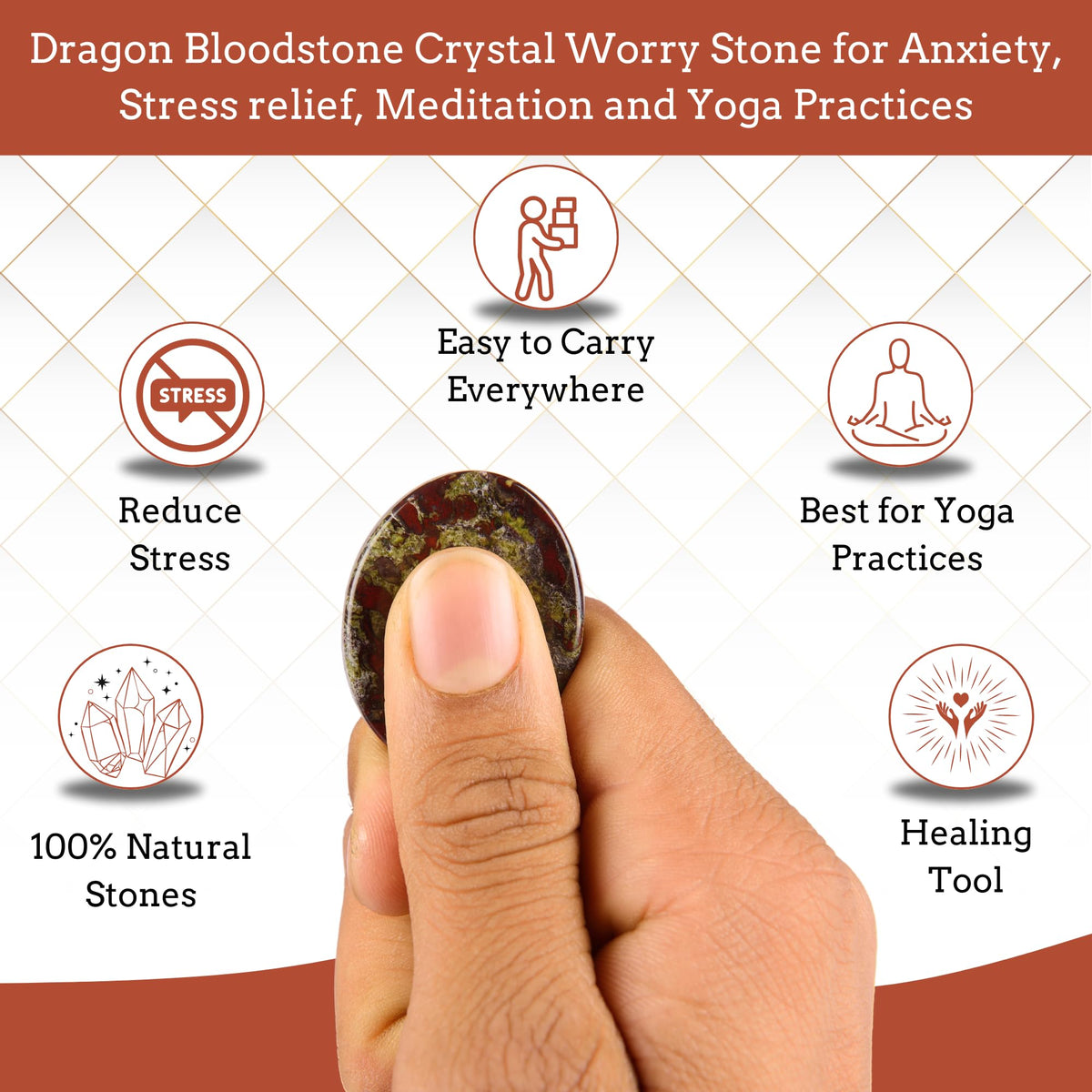 Anaya Agate Dragon Bloodstone Worry Stones Certified Crystal Thumb Worry Stone for Anguish, Relaxing and Soothing Balance Stones for Meditation Stress Relief Crystals and Healing Stones for Men, Women