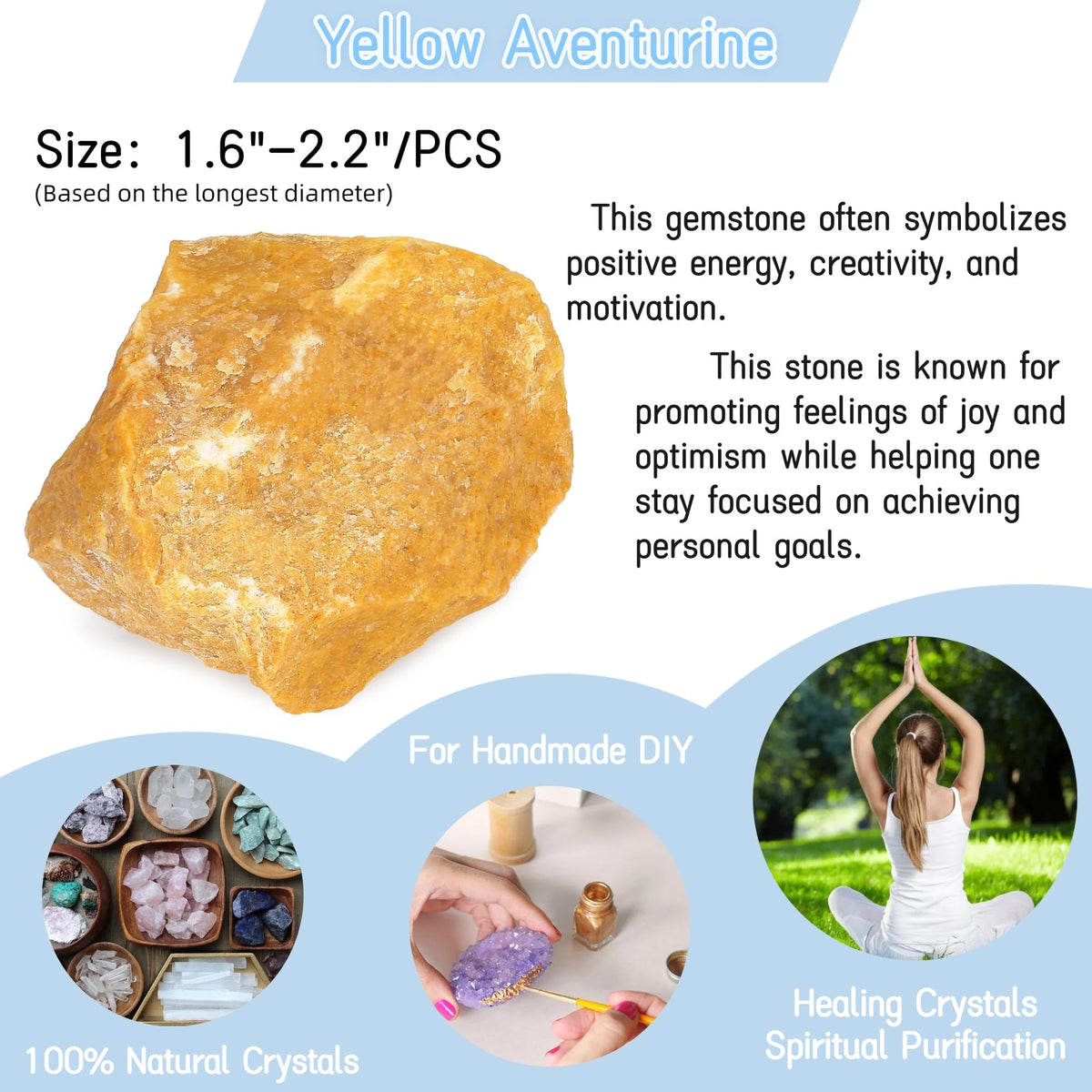 YATOJUZI Yellow Aventurine 1.8-2.2" Natural Raw Stones and Healing Crystals Large Stone Rough Crystal Rocks for Tumbling Cabbing Polishing Fountain Rocks Decoration 1PCS