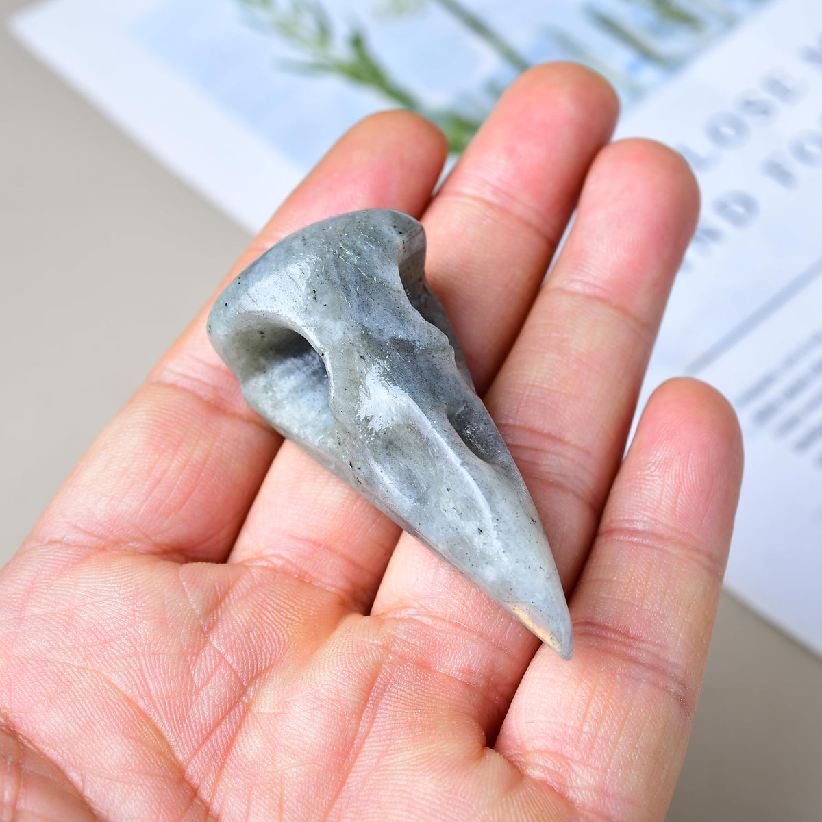 DZJXBZhu Moonstone Raven Skull Figurine Crystal Healing Stone Spiritual Meditation Pocket Figurine Natural Gemston Hand Carved Polished Home Room Office Desk Decoration Gift Collect