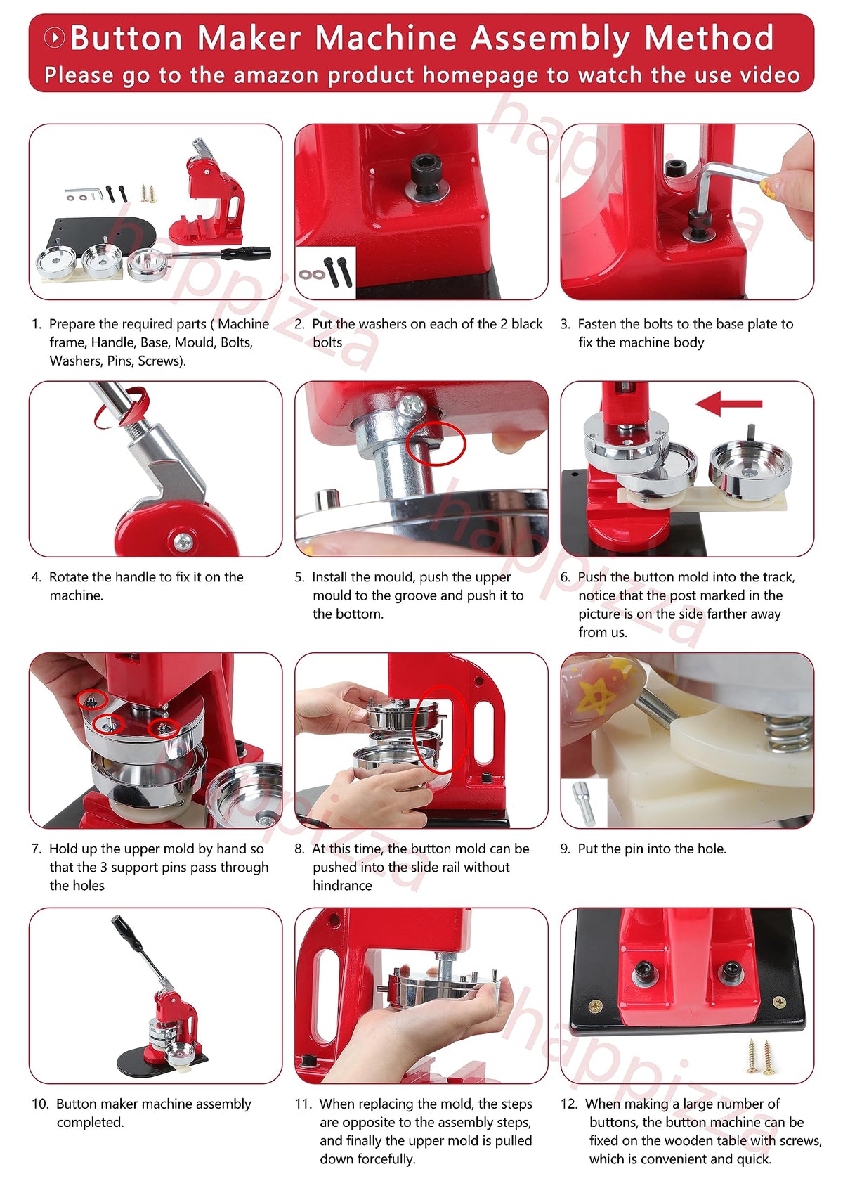 Happizza Button Maker Machine Multiple Sizes, Button Pin Maker 1+1.25+2.25 inch, Interchangeable Button-models Badge Button Press Machine with 300 Sets Button Maker Supplies &Circle Cutter&Cutting Mat