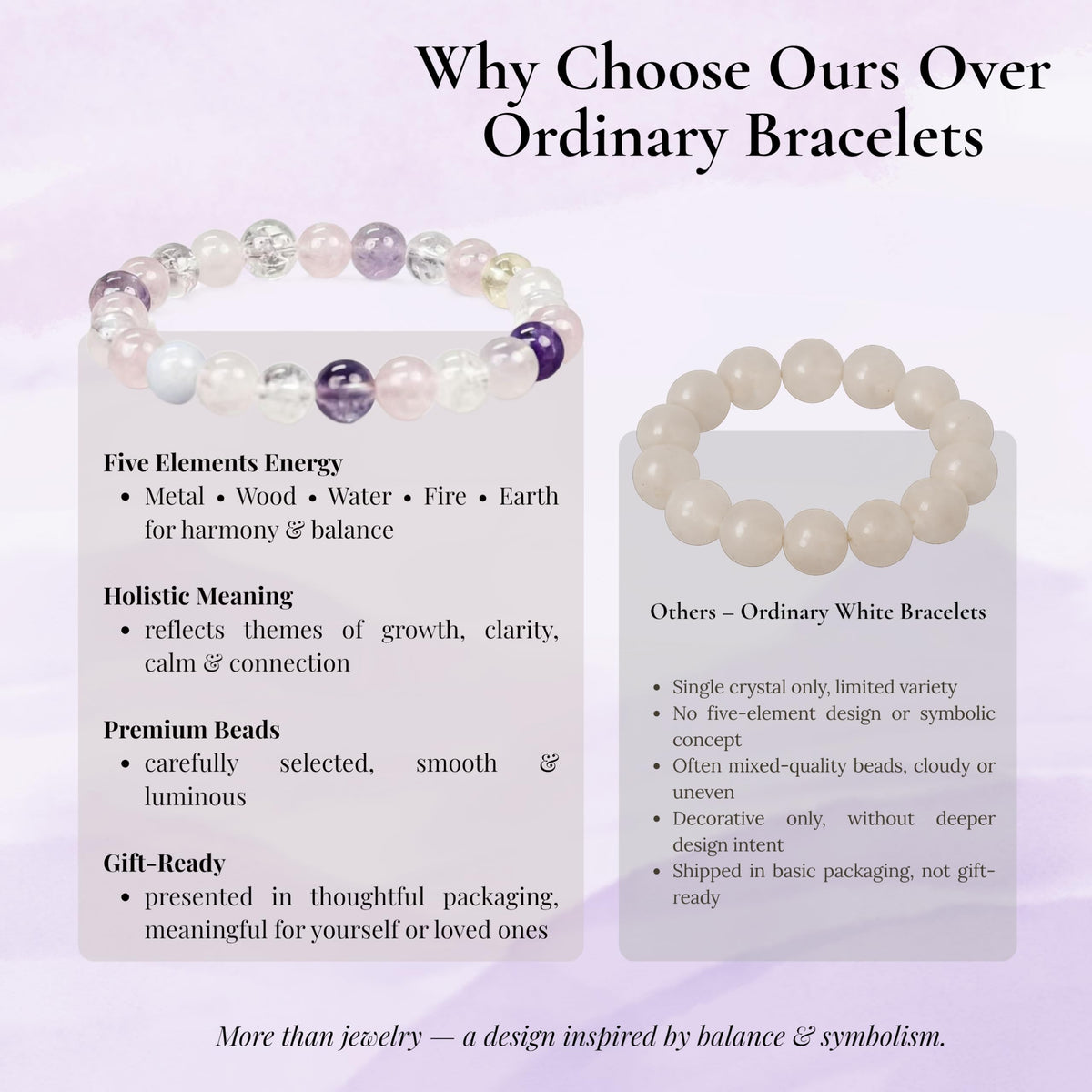 WUXIN Five Elements Healing Crystal Bracelet for Women - Natural Amethyst, Rose Quartz, Citrine & Aquamarine Gemstone Bracelet for Balance, Chakra Healing & Anxiety Relief, Spiritual Gift with Jewelry Box