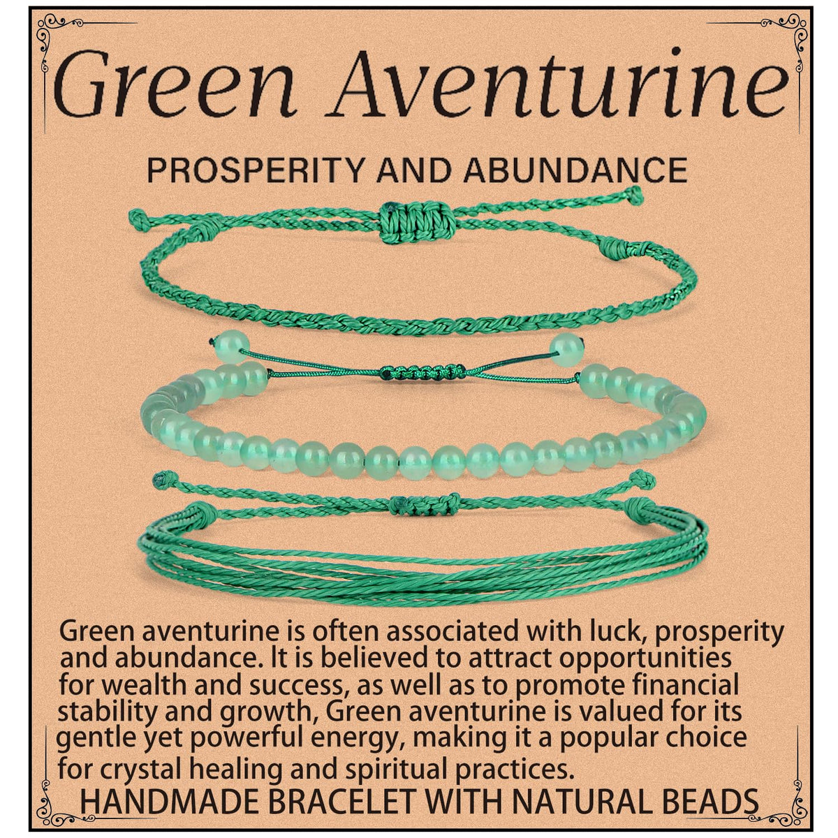 QOGIR Handmade Healing Stones Bracelet,4mm Natural Green Aventurine Gemstone Beads Bracelet,for Men Women Gifts with 2PCS Size Adjustable Rope Bracelets