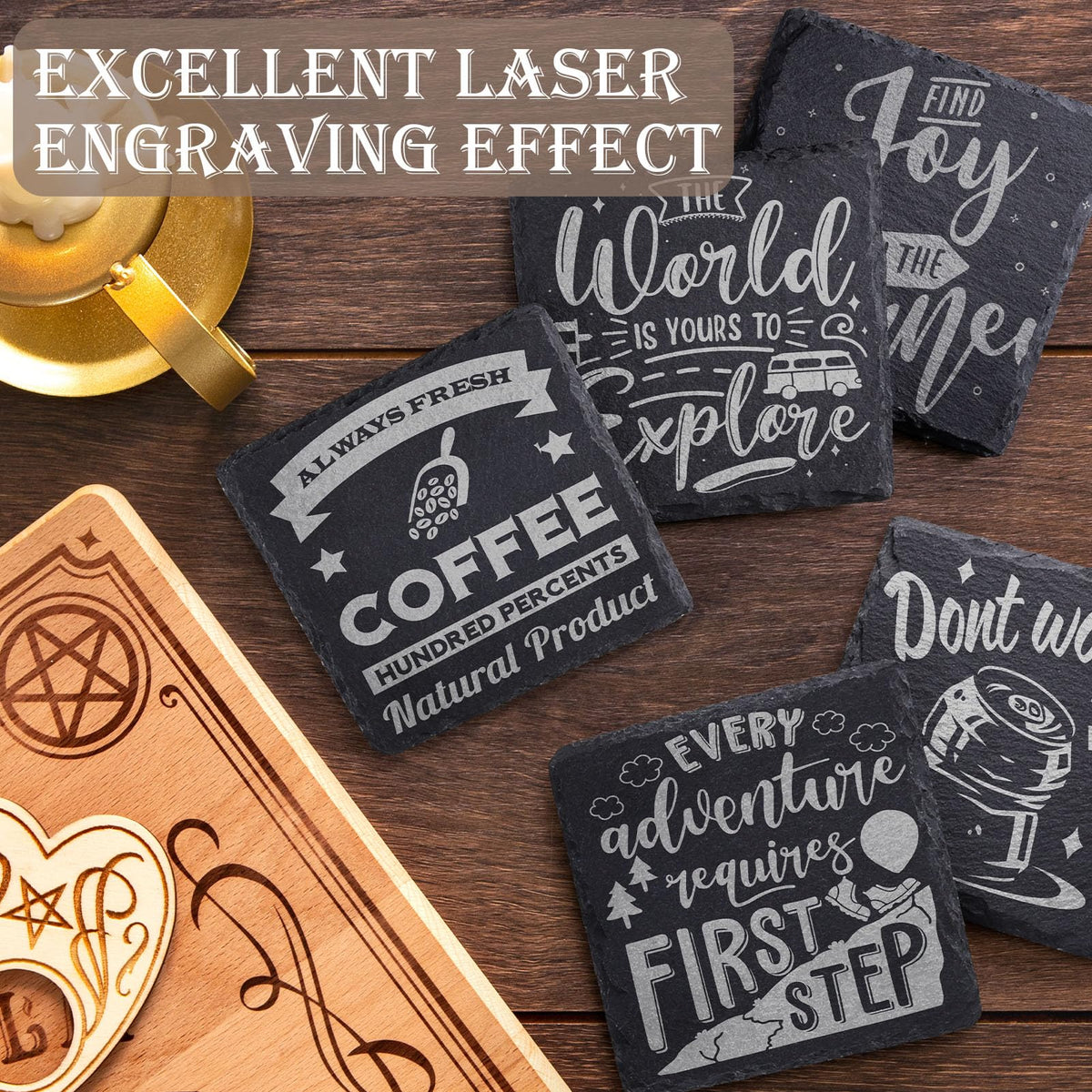 24 Pieces Slate Drink Coasters, GOH DODD 4 Inch Black Coasters Stone Coaster Set, Laser Engraving Blanks with Anti-Scratch Bottom for Home Office Kitchen Housewarming Gifts Wedding Party, Square