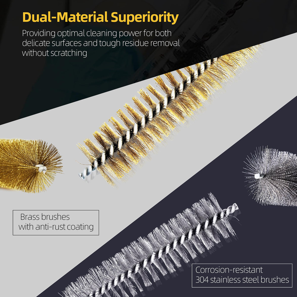 PokShow 16Pcs Stainless Steel & Brass Wire Tube Brushes Bottle Brush Set,12" Long Wire Bore Brushes for Deep Cleaning Pipes,Tubes,Narrow Spaces, Engine Parts, Home Brew(1/4"-1" Sizes)