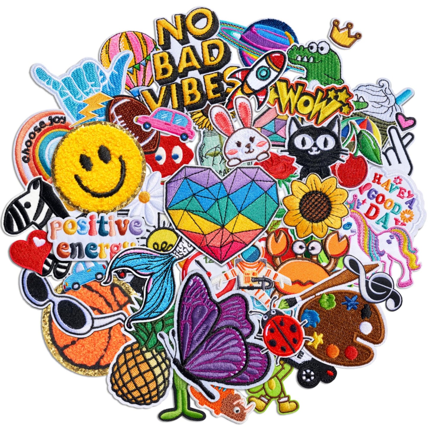 Solasocool Embroidered Iron on Patches Applique 70pcs Assorted Styles Iron on/Sew on Patch for Clothes Hats Backpacks Fabric Cute Embroidery Patches for Clothing Jeans Jackets DIY Accessories