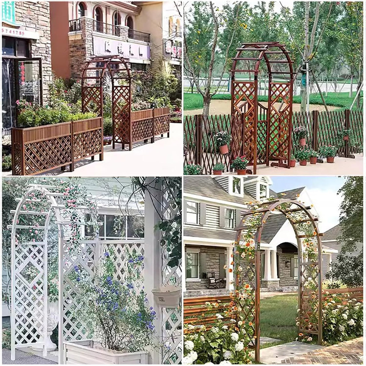 Wooden Garden Arbor Arch for Climbing Plants, Outdoor Wedding Ceremony Trellis, 4.5ft×7.4ft Brown Pergola for Backyard Lawn Party Decoration Brown 4.5ft×7.4ft