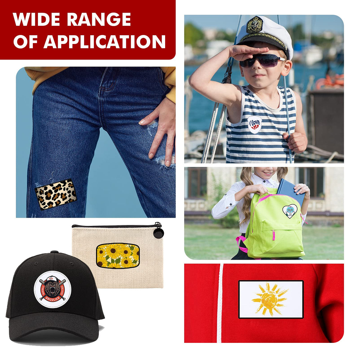 60 Pcs Sublimation Patches Fabric 6 Shapes Iron On Blank Patches Repair Embroidery for DIY Crafts Hats Caps Shirts Shoes Jeans Bags Backpack Uniforms Supplies, Black and White Frame