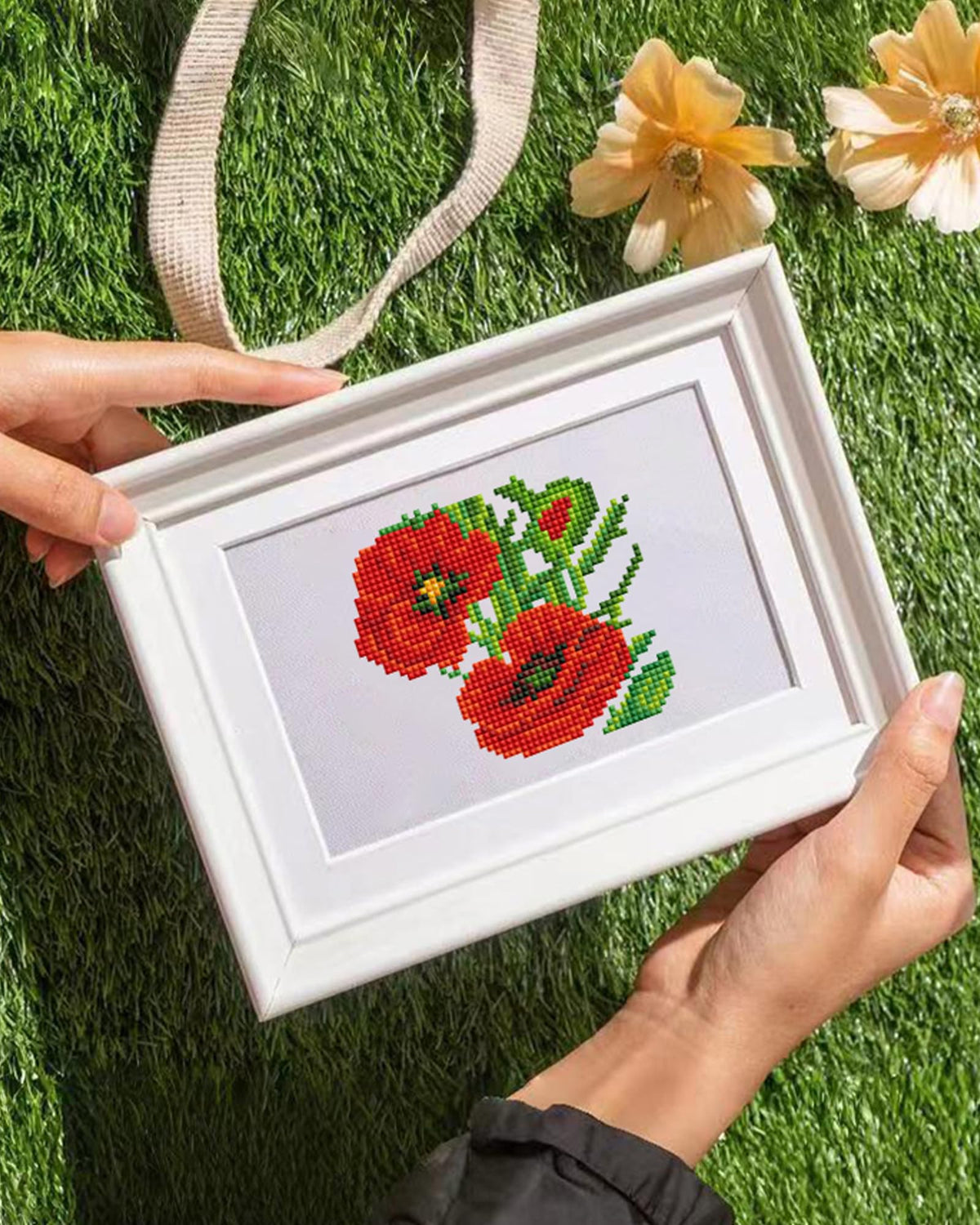 PeakLuv 12 Pcs Small Diamond Art Kits Diamond Painting Kits, Flowers Mini Diamond Art Kits for Adults, DIY Square Drill Flower Mini Gem Painting 1-Hour Painting for Home Desktop Decor, 7X6in