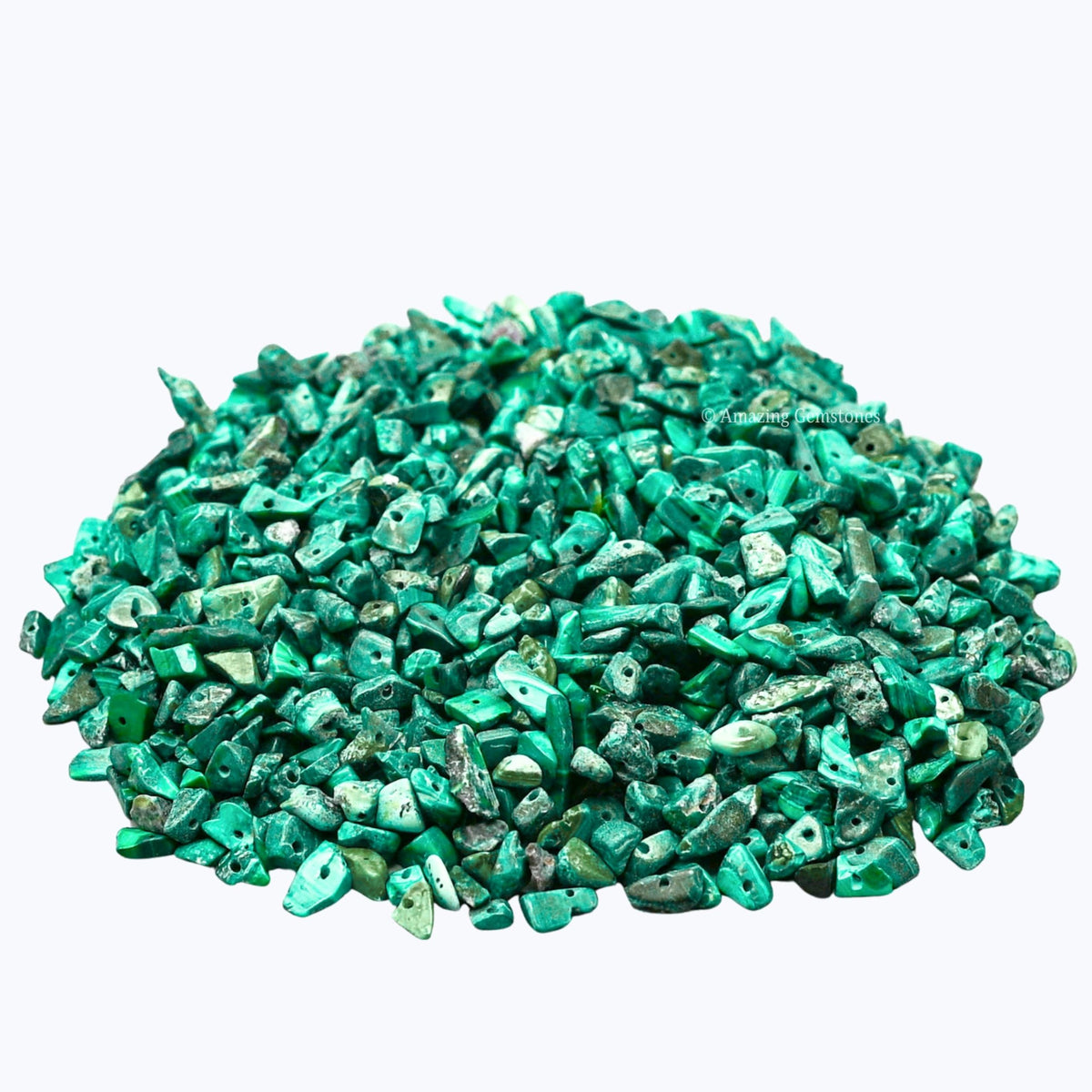 Malachite Pre Drilled Crystal Crushed Chips Beads for Bracelets Making, DIY Handmade Natural Healing Crystals (25 Inch Strand)
